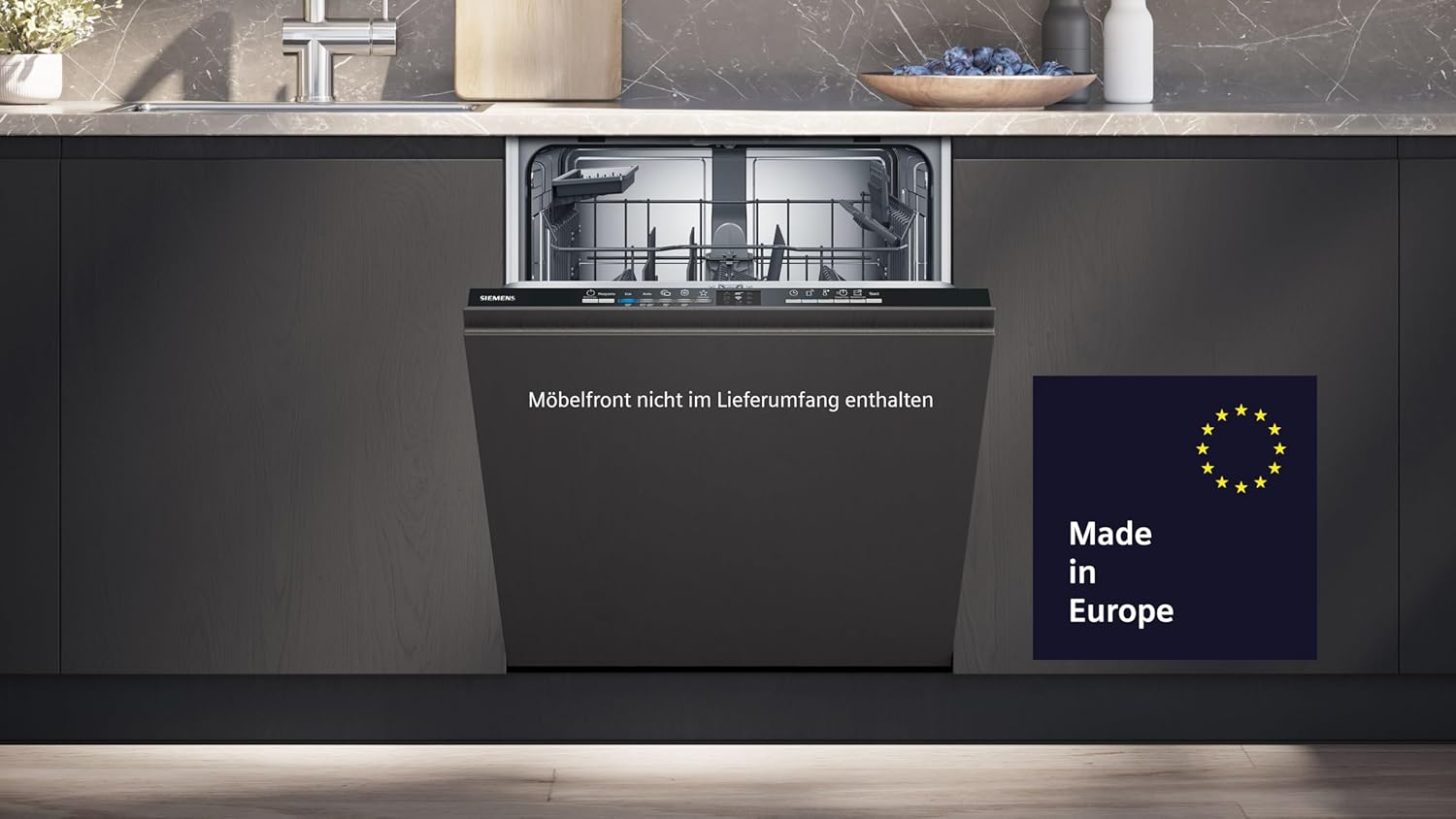 Siemens SN43ES14VE, iQ300 Smarter Geschirrspüler, Unterbau-Spülmaschine mit Besteckschublade, 60 cm, automatische Türöffnung dank autoOpen dry, besonders leise mit iQdrive-Motor, aquaStop, Edelstahl