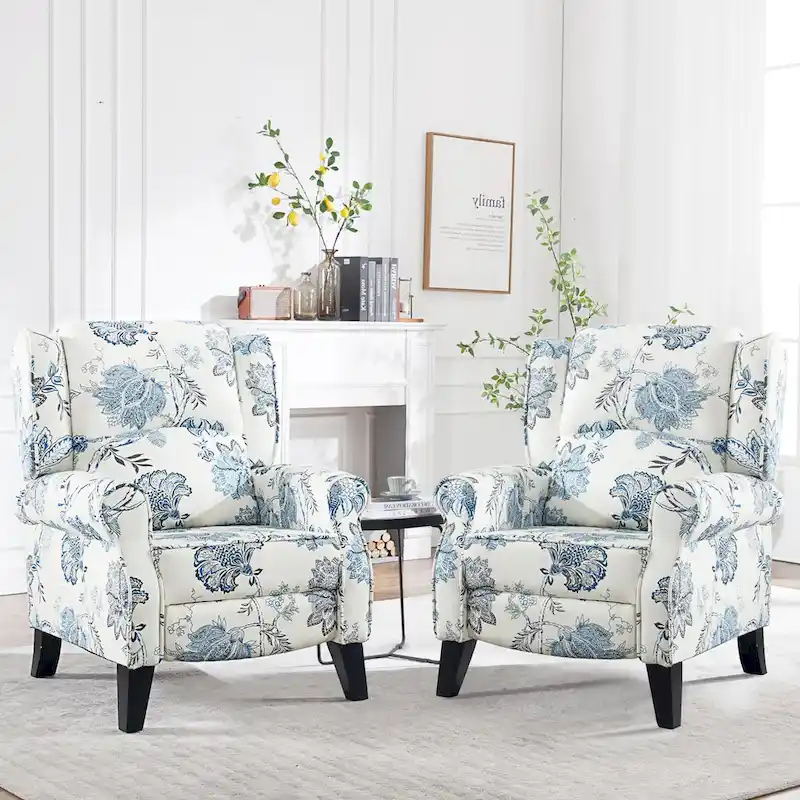 Manual Pushback Recliner Adjustable Accent Chair Wingback Armchair Set of 2