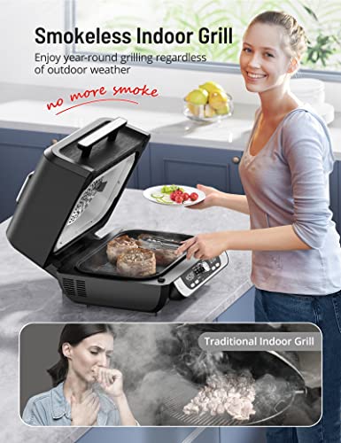 Paris Rhône Smokeless Indoor Grill & Air Fryer Combo, 12 in 1, Grill, Griddle, Air Fry, Broil, Bake, Crisp, Roast, Dehydrate, and more, Dual Heating Elements, Smart Thermostat, Easy Knob Control : Home & Kitchen