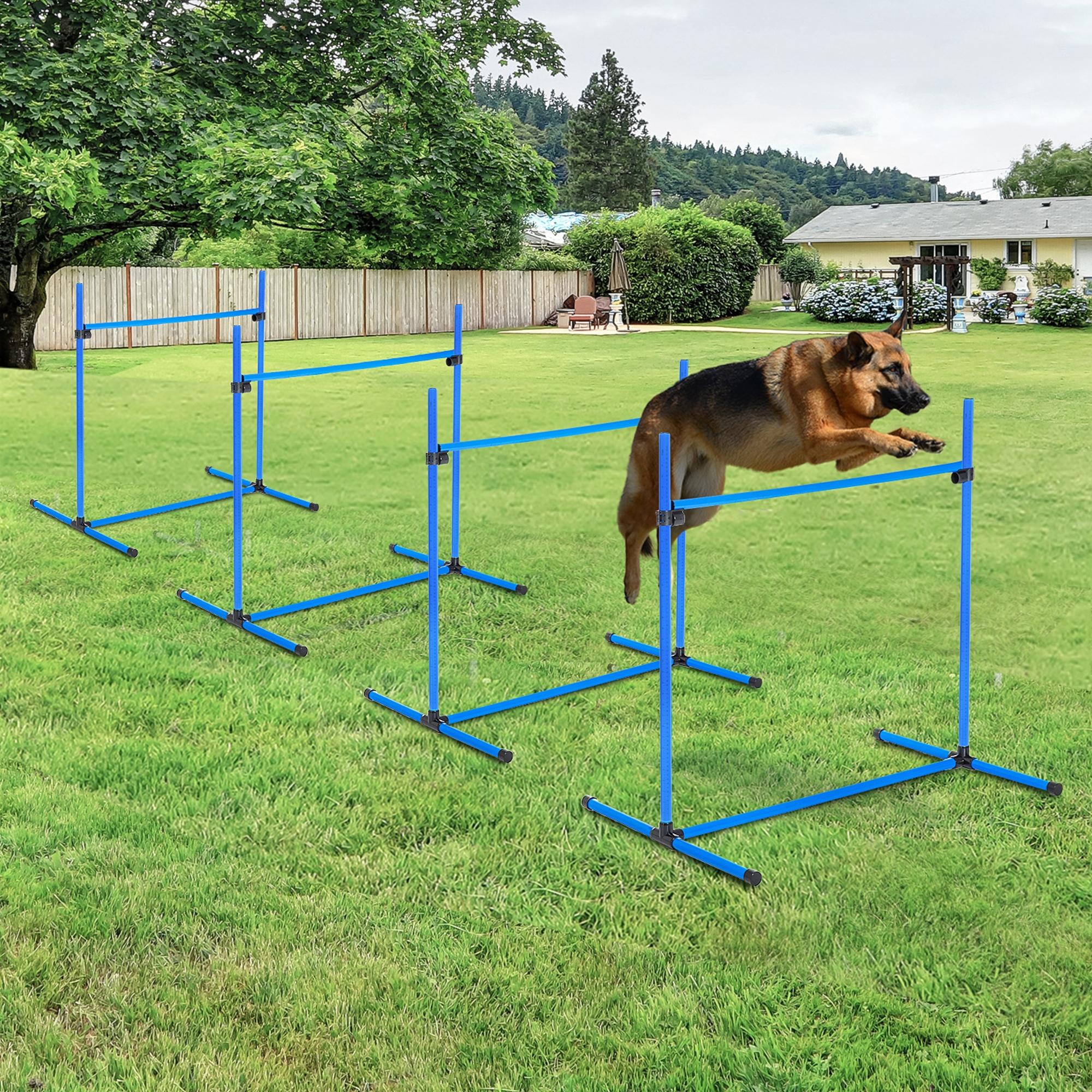 PawHut Agility Set Hunde 4-teiliges Agility-Ausrüstung für Hundetraining Steckhürdenset mit 4 höhenverstellbar Hürden Tragetasche Koordinationstraining Agilityset für Spiele Training