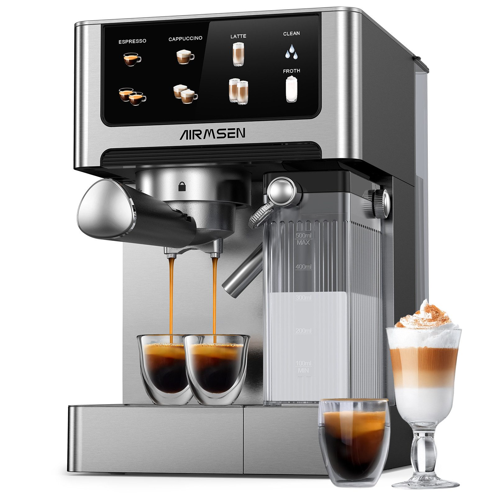 Espressomaschine 20 Bar mit automatischem Milchaufschäumer für Zuhause,1.8L Wassertank