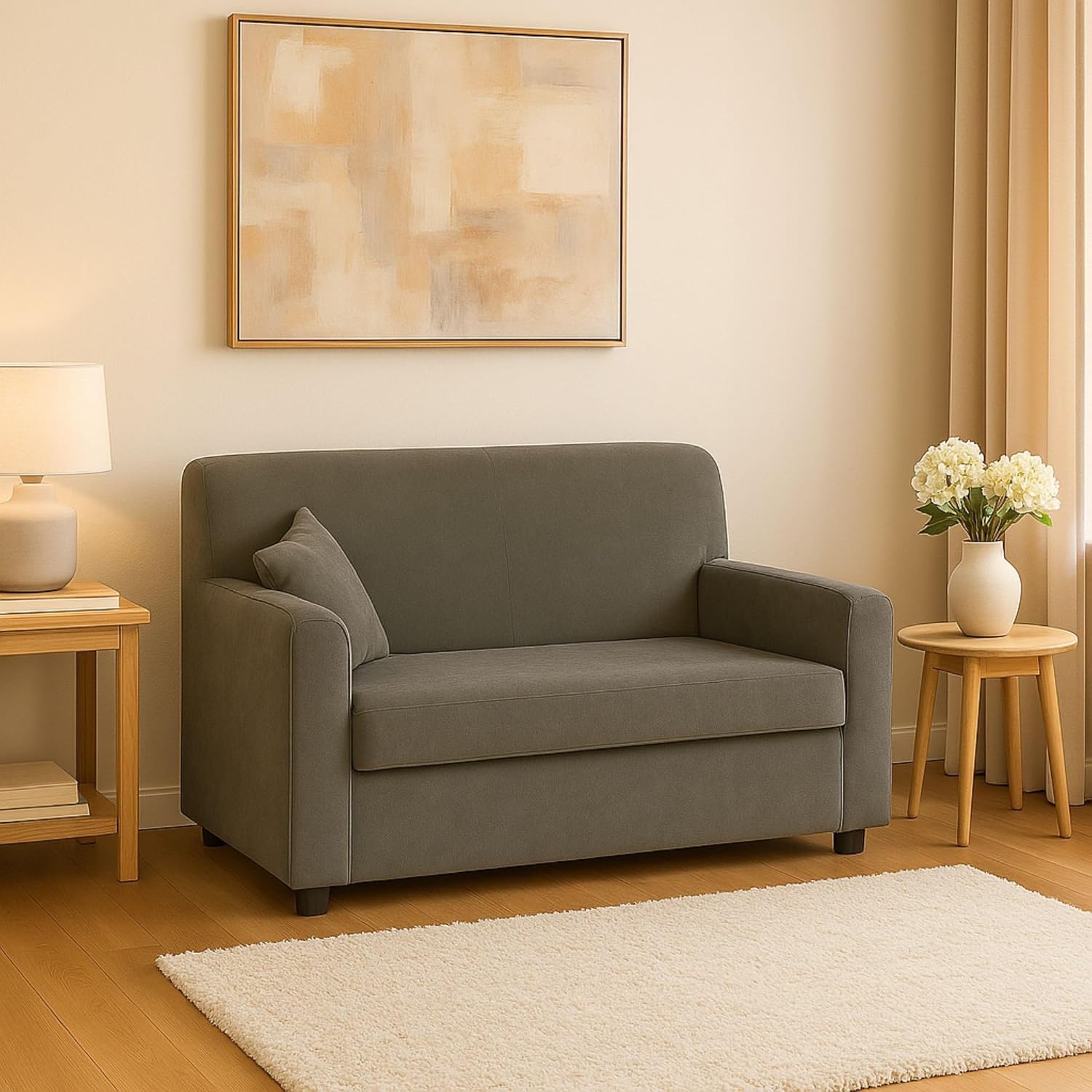 Dmora Divano Fisso 2 posti Baeza, Divano in Tessuto, Sofà lineare salvaspazio, Divano per Piccoli Appartamenti, 125x73h85 cm, Grigio