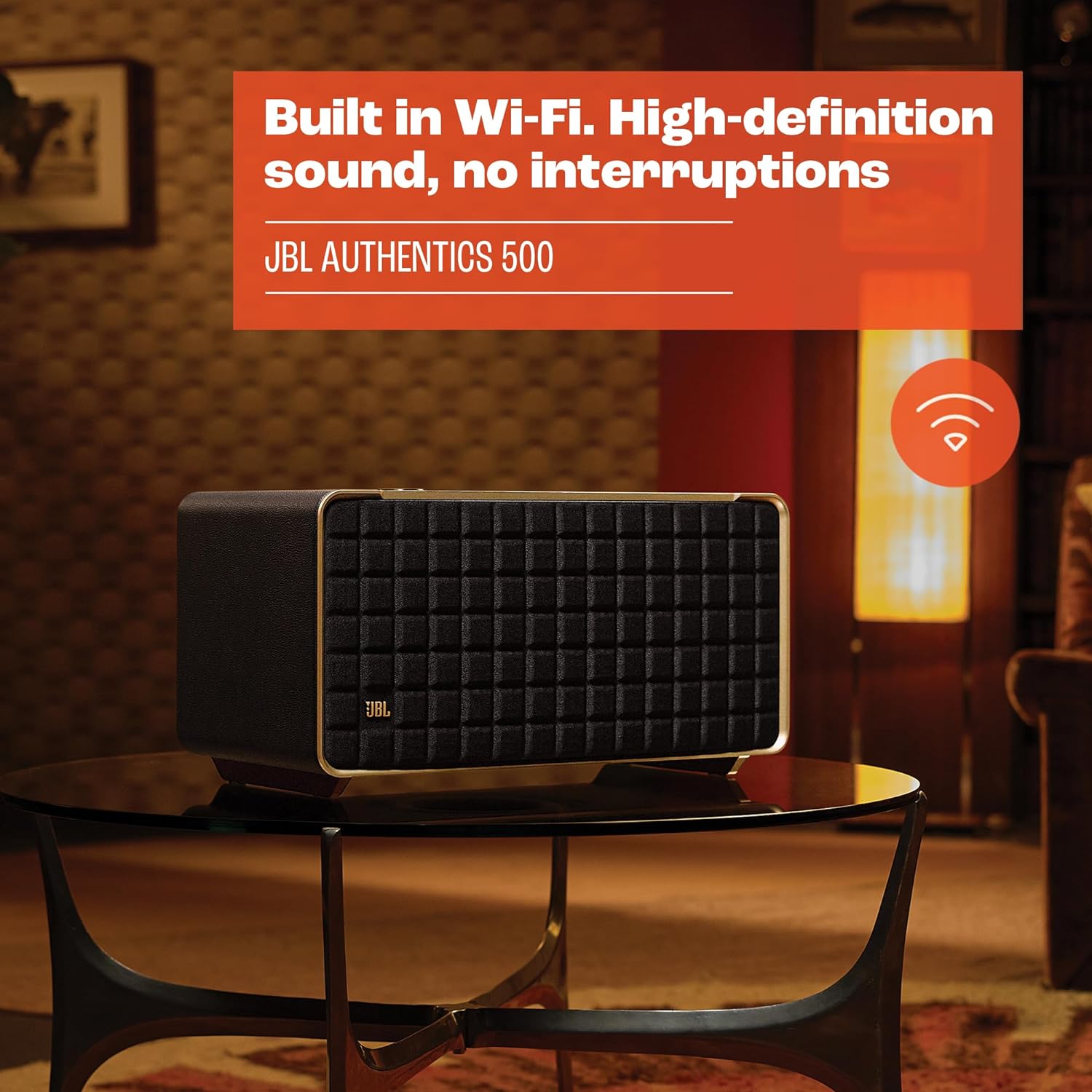 JBL Authentics 200 Smart Home Lautsprecher – 70er Jahre Retro-Design Bluetooth Box – Mit Quadrex Grill, Google Assistant, Alexa, AirPlay und JBL One App – Schwarz