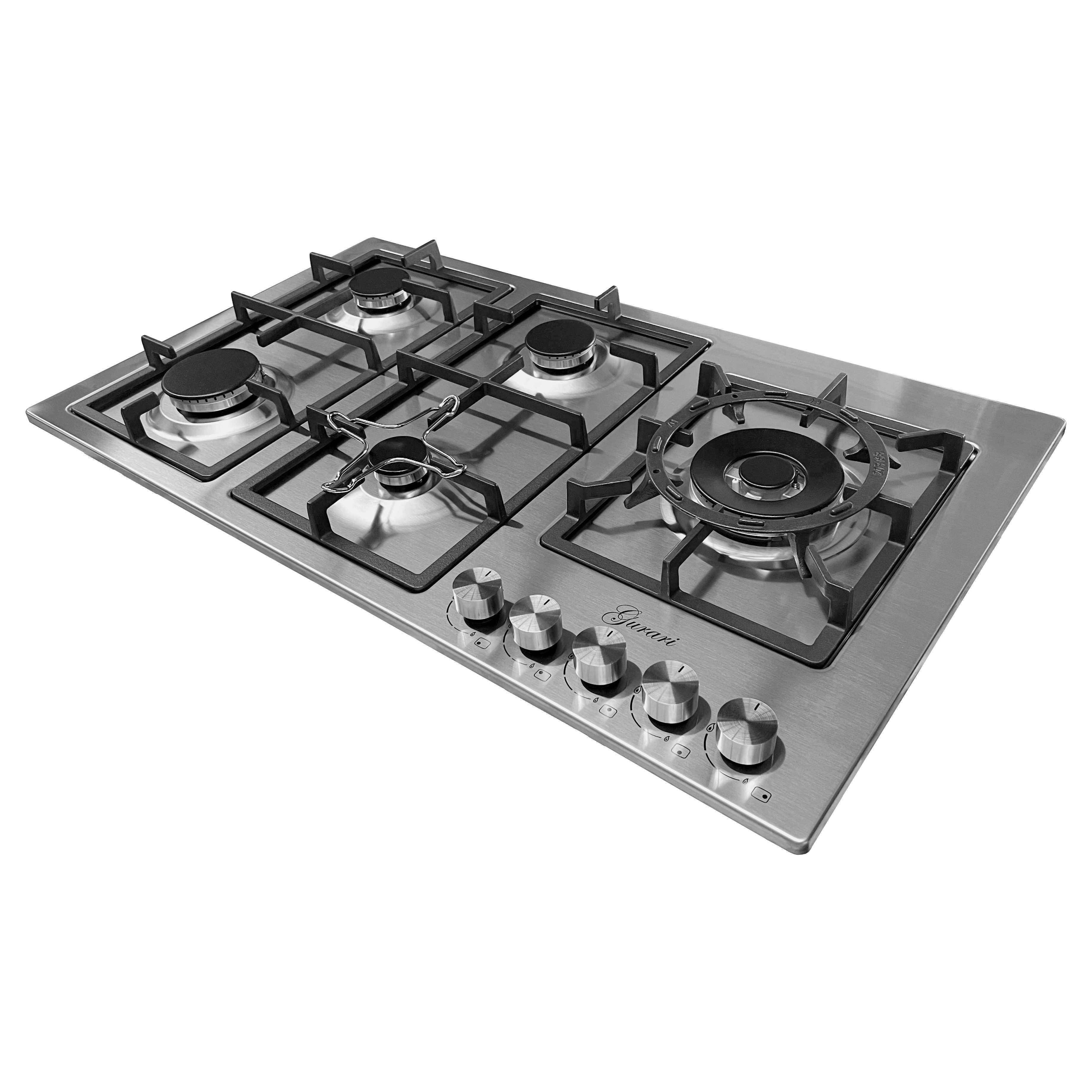 Gas-Kochfeld GCH FQ 905 +WOK Adapter, 90 cm, Edelstahl, 4,0 KW WOK, 5 Gasbrenner,Erdgas, FL.Gas