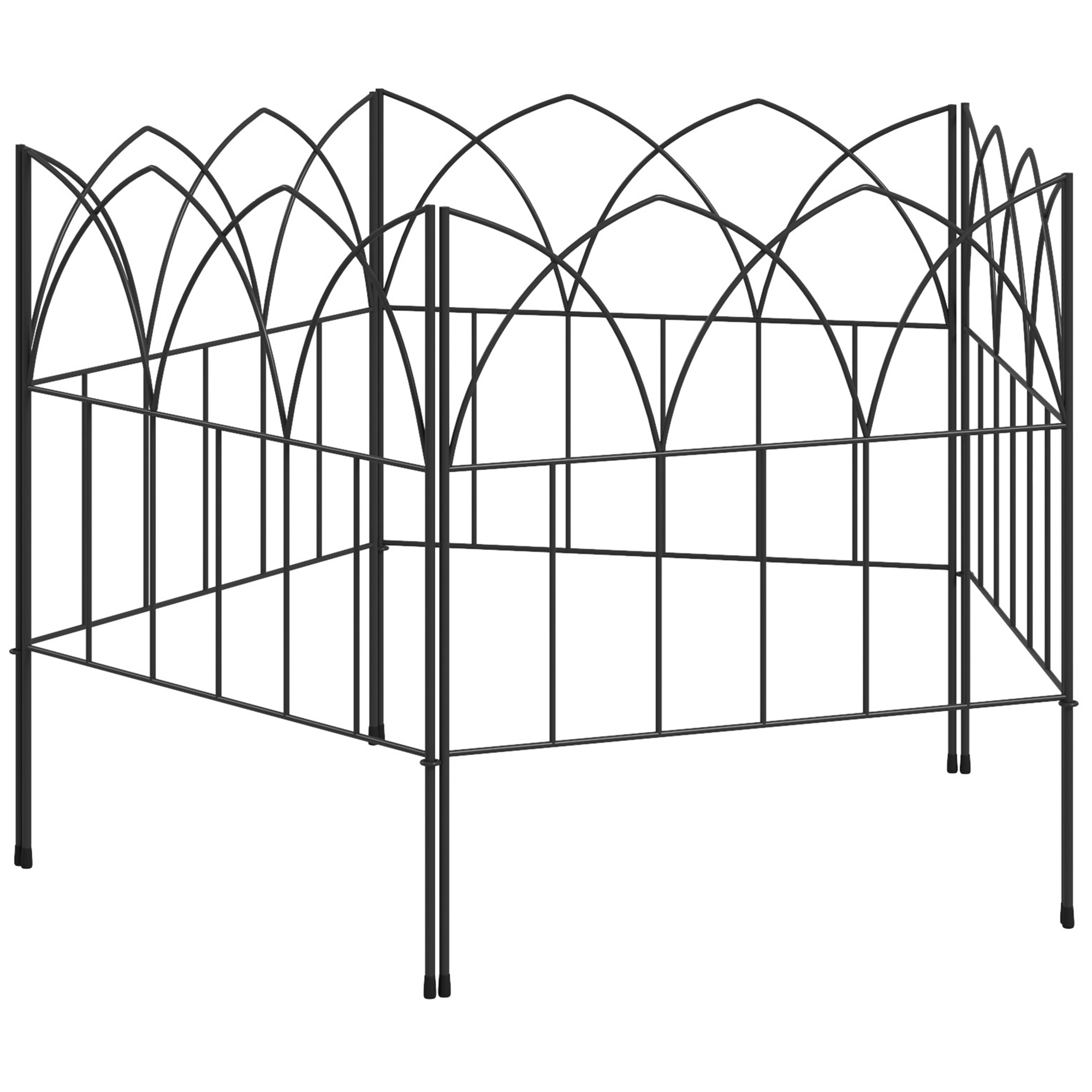 Outsunny Set aus 5 dekorativen Metall-Gartenzaunpaneelen, Gartenbegrenzung für Blumenbeete - Maße 205 x 45,5 cm