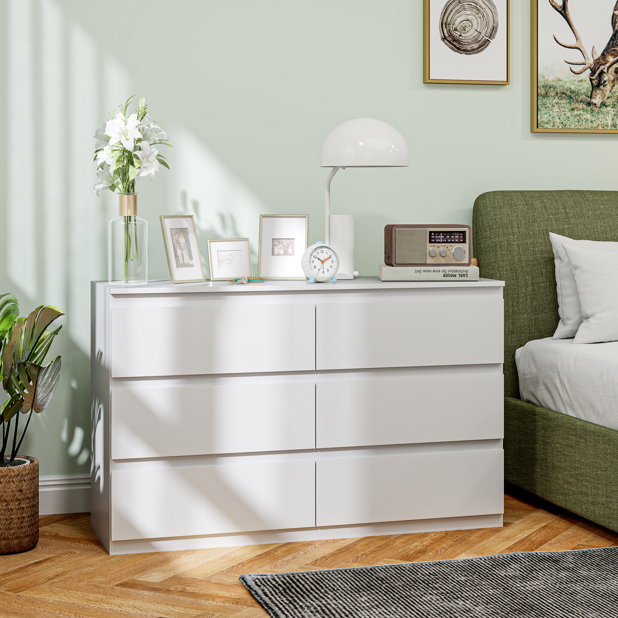 HOMCOM Kommode 6 Schubladen Aufbewahrungsmöbel ohne Griffe minimalistisches Design 120 x 39 x 75 cm weiß