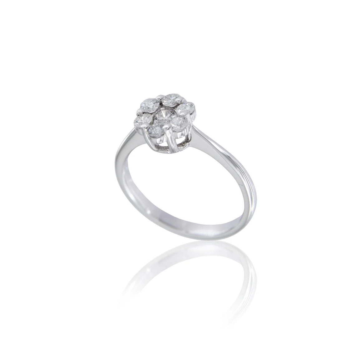 Anello da donna a rosetta magic in oro bianco e brillanti ct 0,55