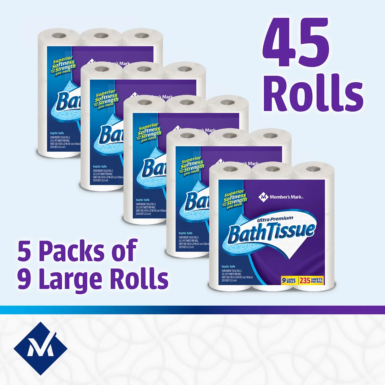 Member&rsquo;s Mark Ultra Premium 2 Ply Bath Tissue, 45 Rolls, 235 Sheets per Roll