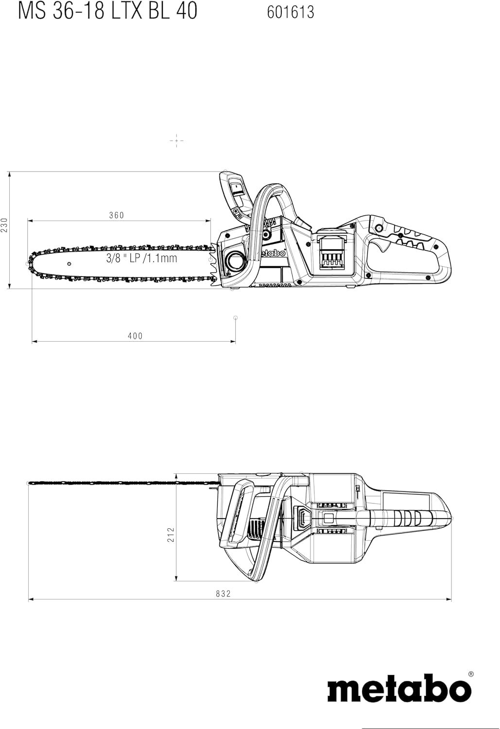 Metabo Akku-Kettensäge MS 36-18 LTX BL 40 Solo