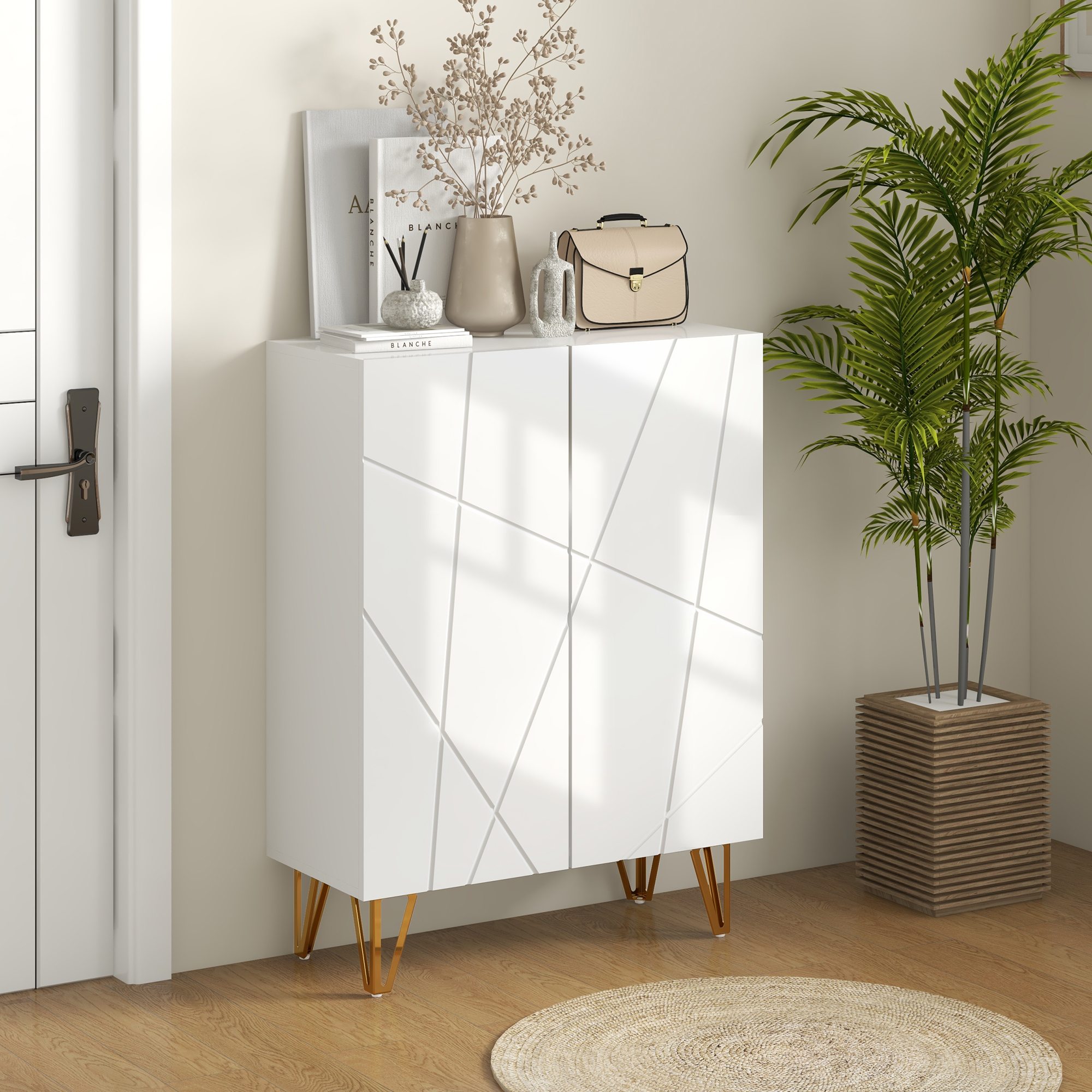 HOMCOM Schuhschrank Schuhablage 2 Türen verstellbare Regale 72 x 31,5 x 95 cm Lack weiß