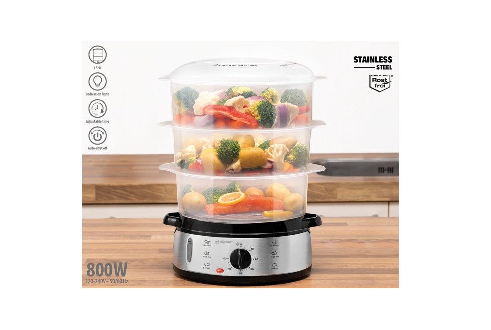 Dampfgarer Elektrischer 3Schicht Dampfgarer 800W, BPA frei, 9L, Spülmaschinenfest
