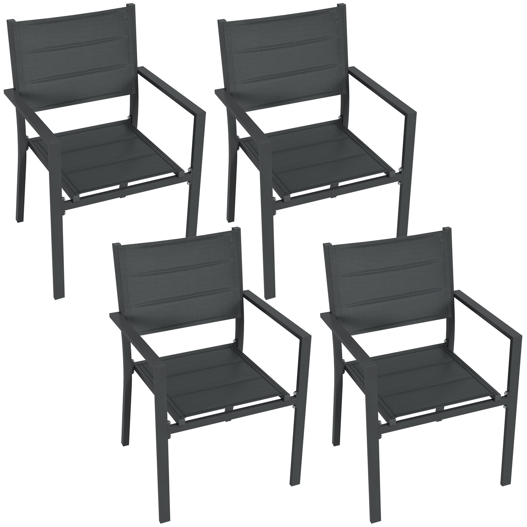 Outsunny Set aus 4 stapelbaren Gartenstühlen aus Aluminium und Textilene mit Armlehnen, 4er Set für den Außenbereich