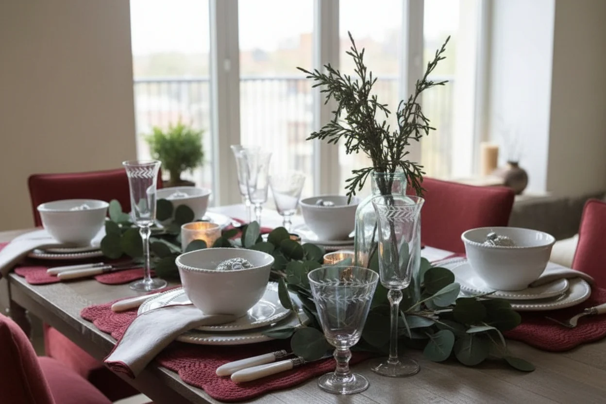 Natural Stitched Quilted Placemat / Table Mat in Red