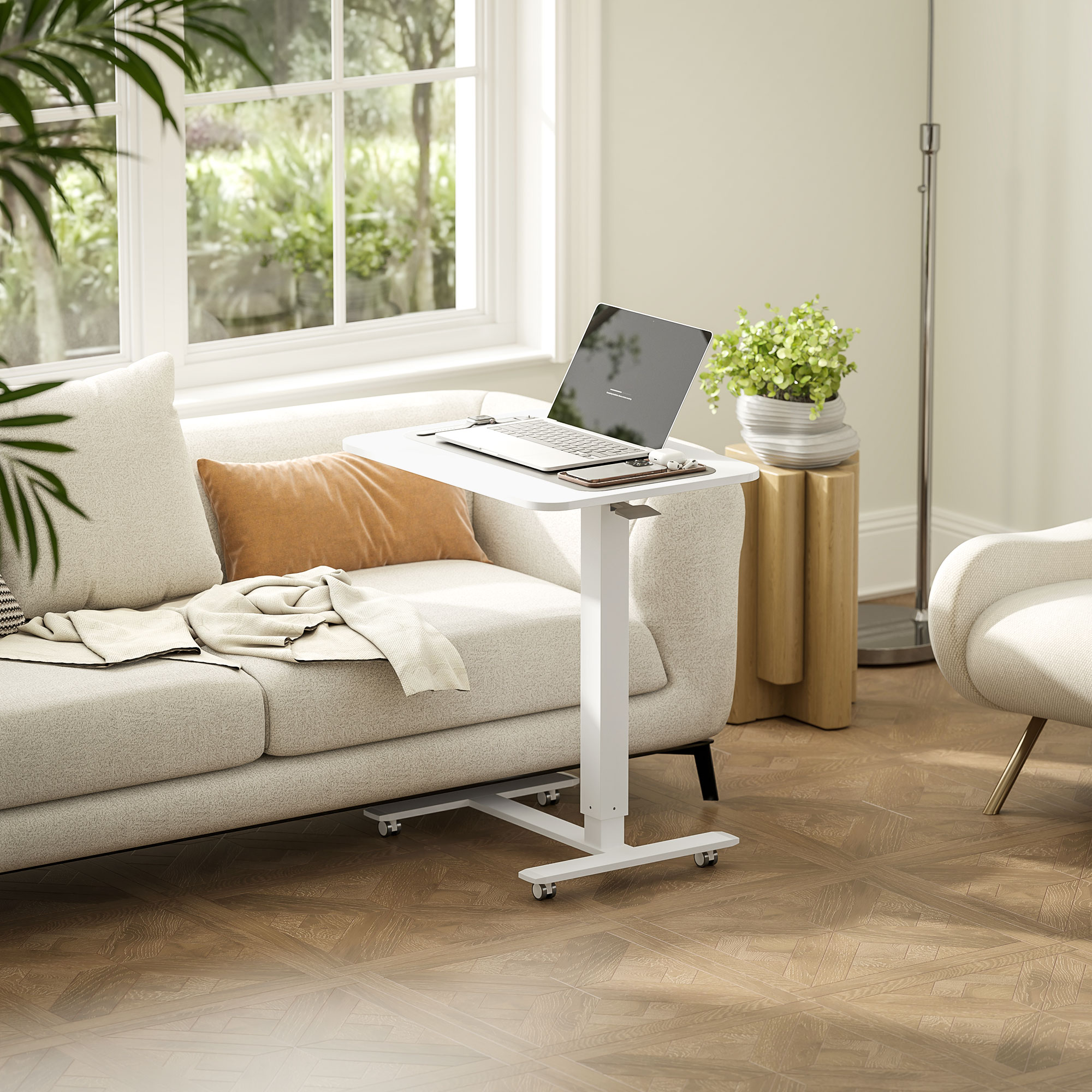 HOMCOM Stehpult Höhenverstellbar inkl. 4 Rollen C-Form 65 cm x 48 cm x 70-110 cm Weiß