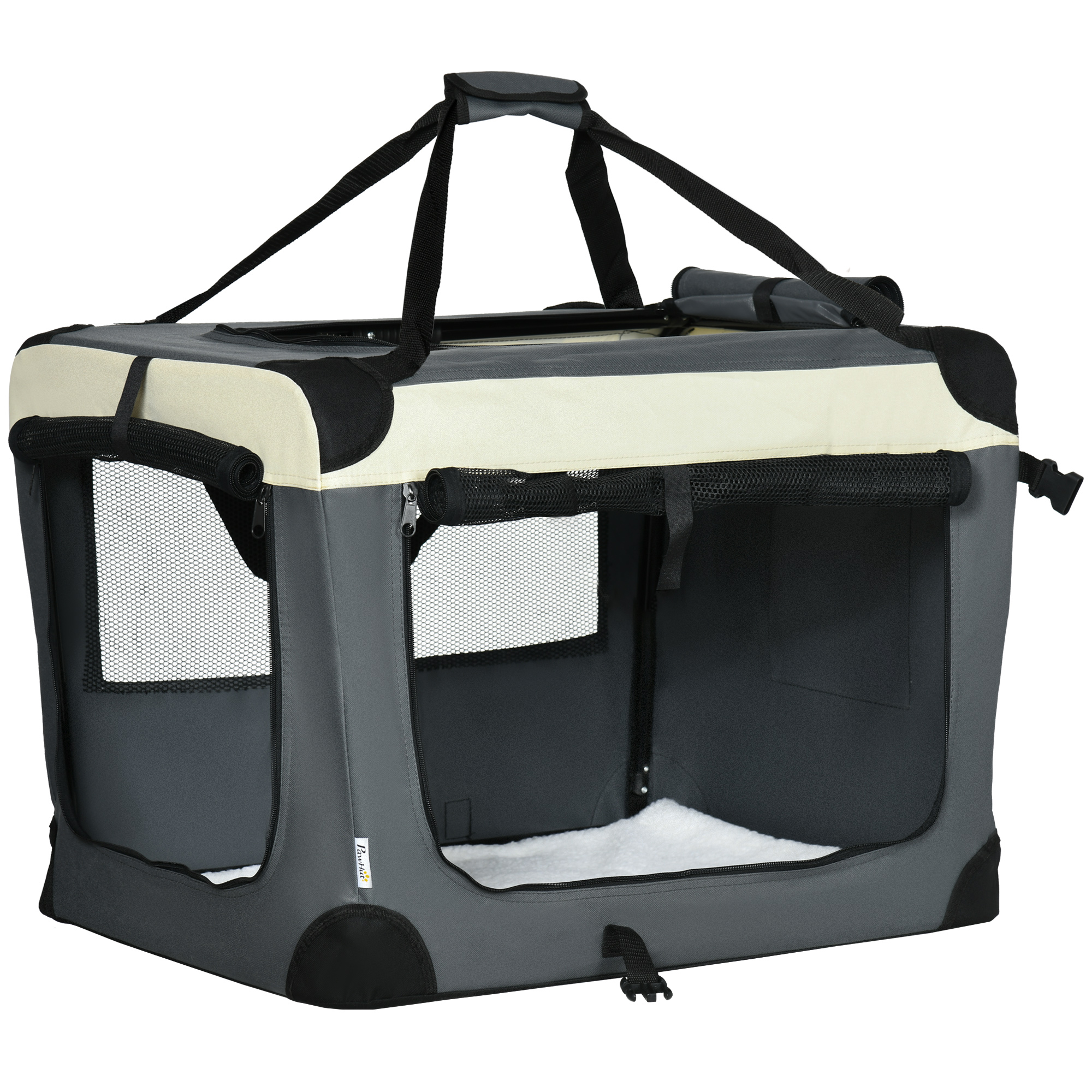 PawHut Transporttasche, Transportbox, für Katzen und kleine Hunde, faltbar, 3 Türen, grau, 70 x 51 x 50cm