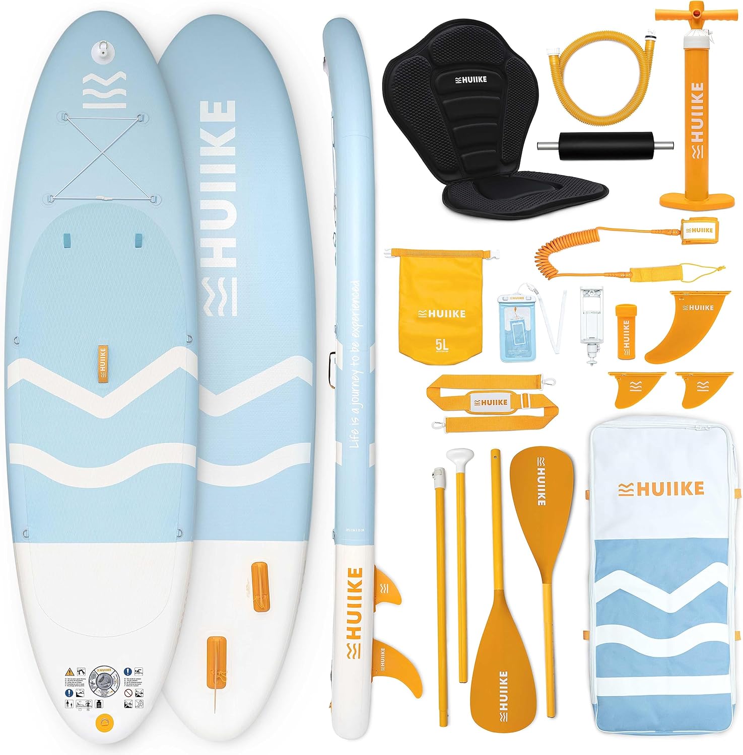 HUIIKE Stand Up Paddling Board mit Zubehör, Paddel, Finnen, Leash, Pumpe, Rucksack. SUP-Board Aufblasbar Hoher Stabilität und Widerstandsfähigkeit. Zum Kajak Umbaubar 305-365 cm, trägt 130-170 kg