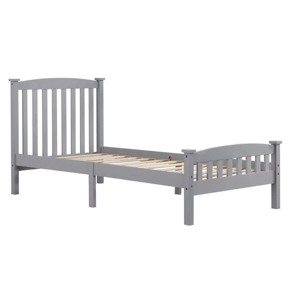 Ktaxon Twin Size Gray Wood Bed Frame with Headboard & Footboard, Solid Pine, No Box Spring Needed