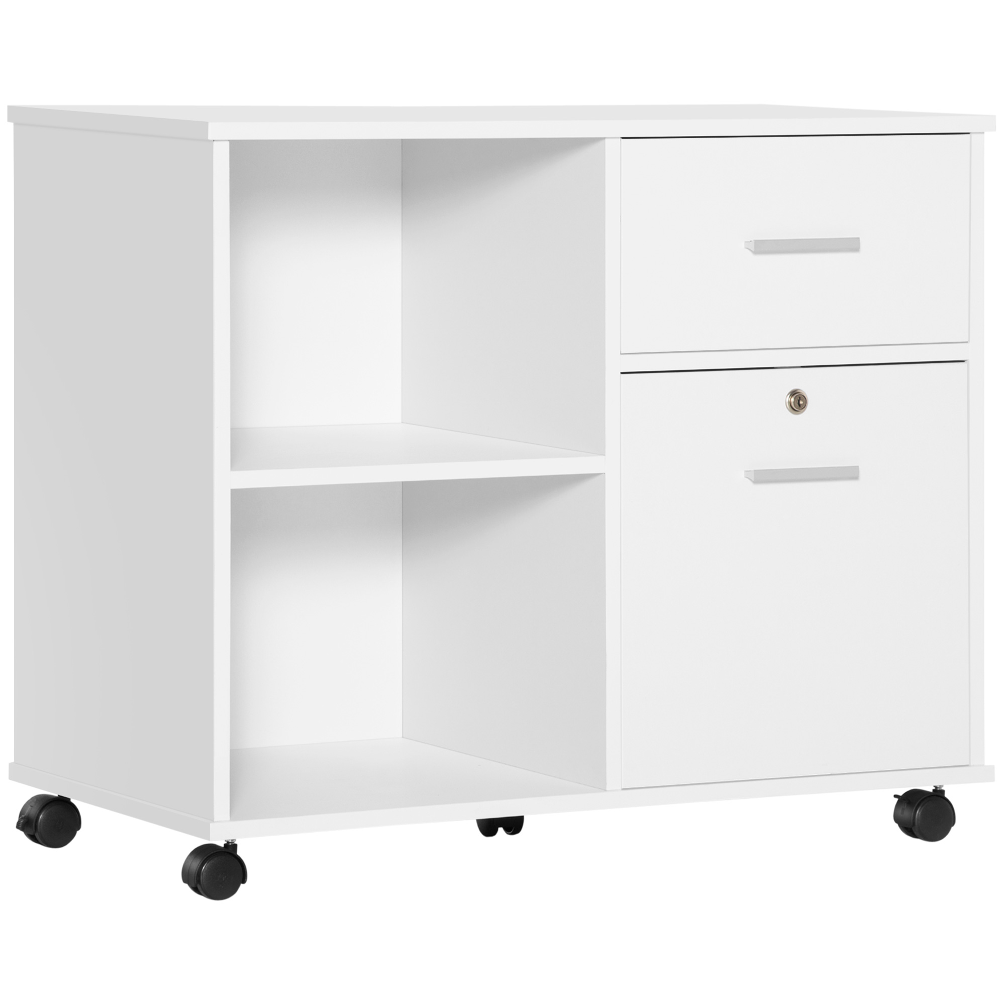 Vinsetto Büroschrank Druckerschrank, abschließbare Schublade, 5 Rollen, Weiß, 80 x 40 x 66,5cm