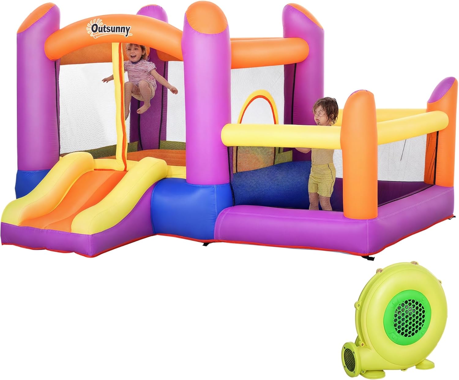 Outsunny Inflatable Castle for Children for Garden, Inflatable Water Park with Slide, Trampoline and Pool, Multicoloured, 280 x 250 x 170 cm