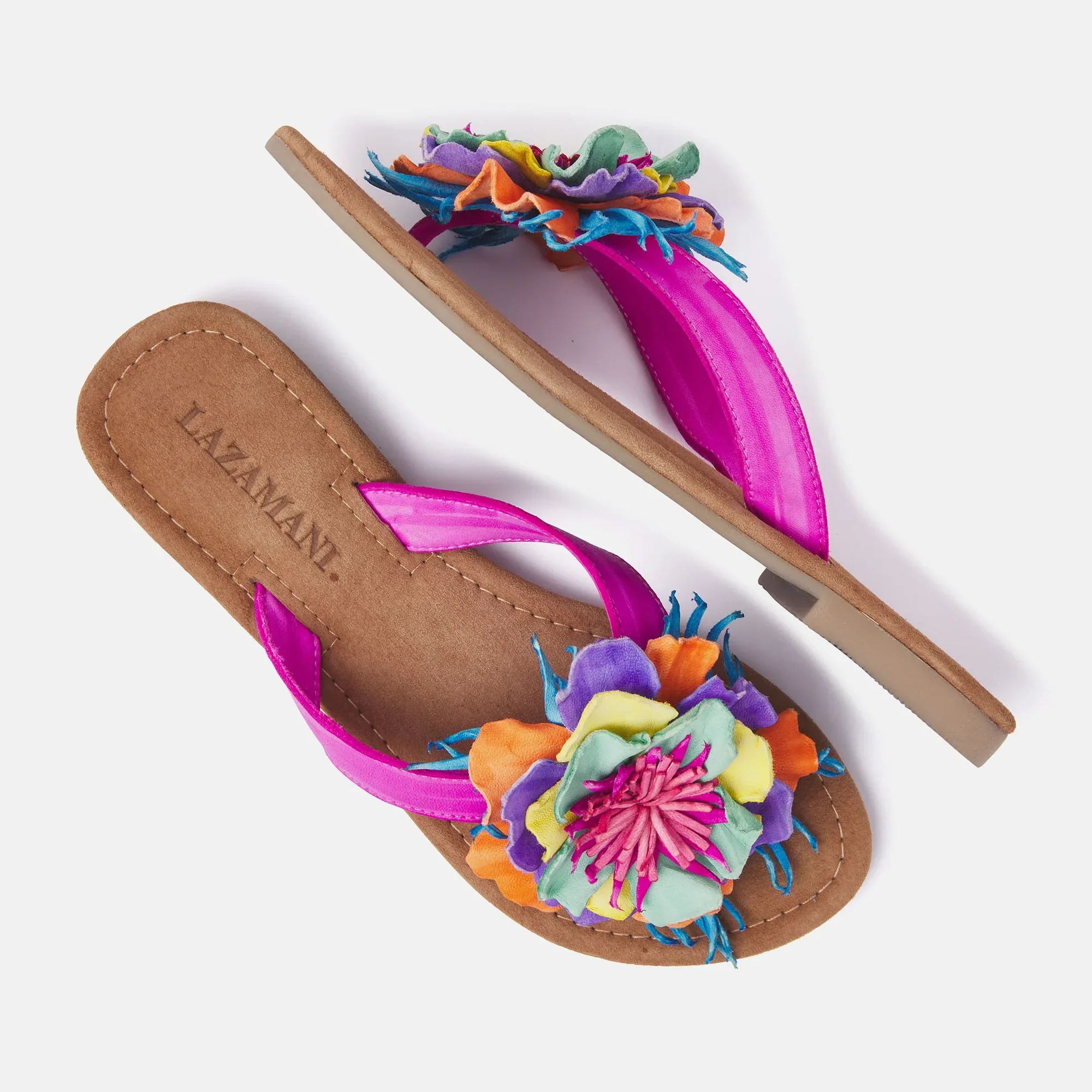 Lazamani Vibrant Leather Flower Sandals �C Hand-Painted Summer Mules