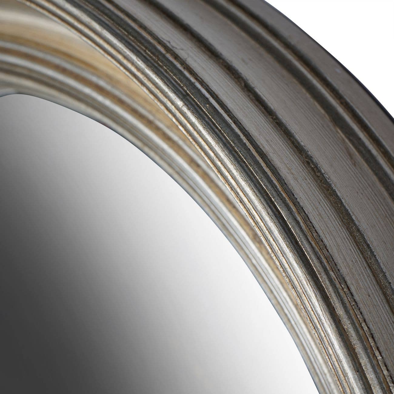 Round Convex Mirror �C 50cm | Elegant Silver Wooden Frame
