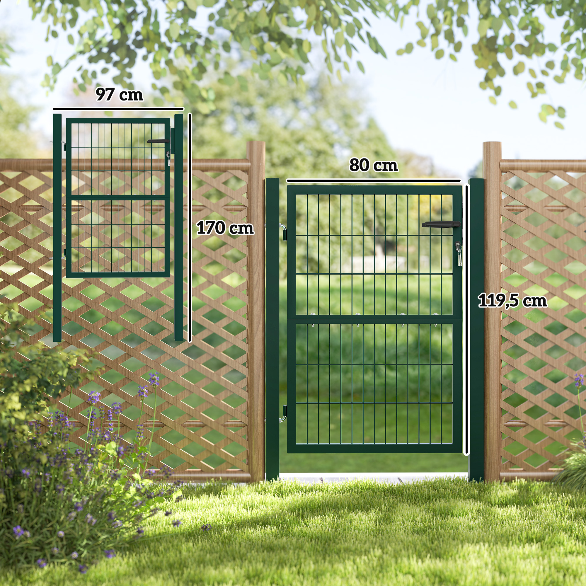 Outsunny Tuinhek van Staal met Handvat en Afsluitbaar Slot 97x170cm Groen