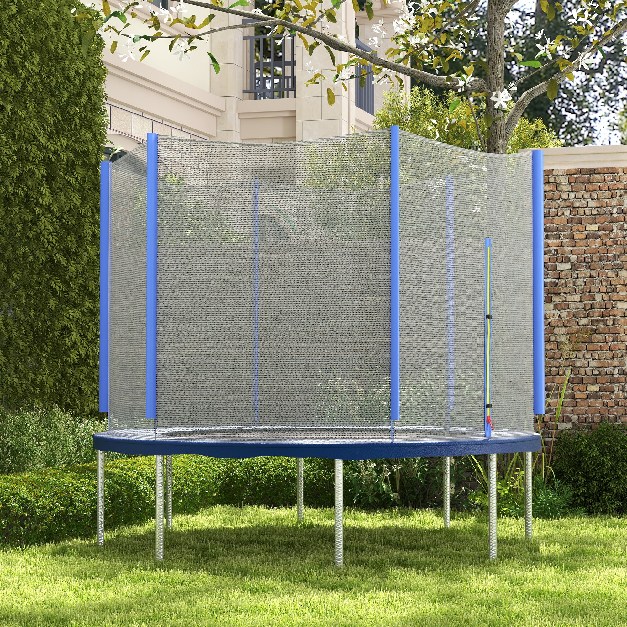 SPORTNOW Trampolin-Sicherheitsnetz mit 6 Stangen und Reißverschlusseingang, aus PE, Ø305x180 cm, Schwarz und Blau