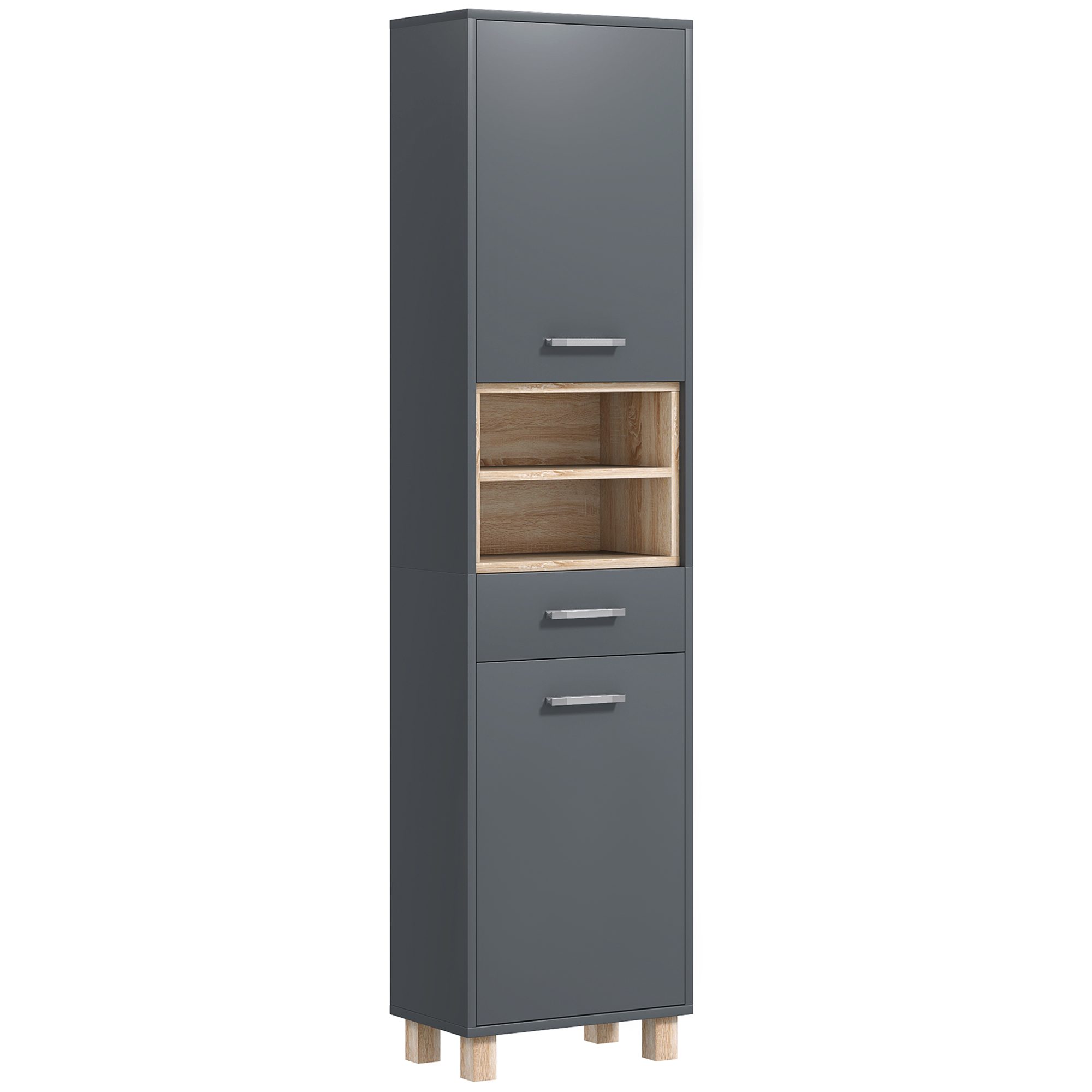 HOMCOM Badezimmerschrank, Badezimmerschränke mit 2 Schränken, Schublade und 2 offenen Fächern, Grau