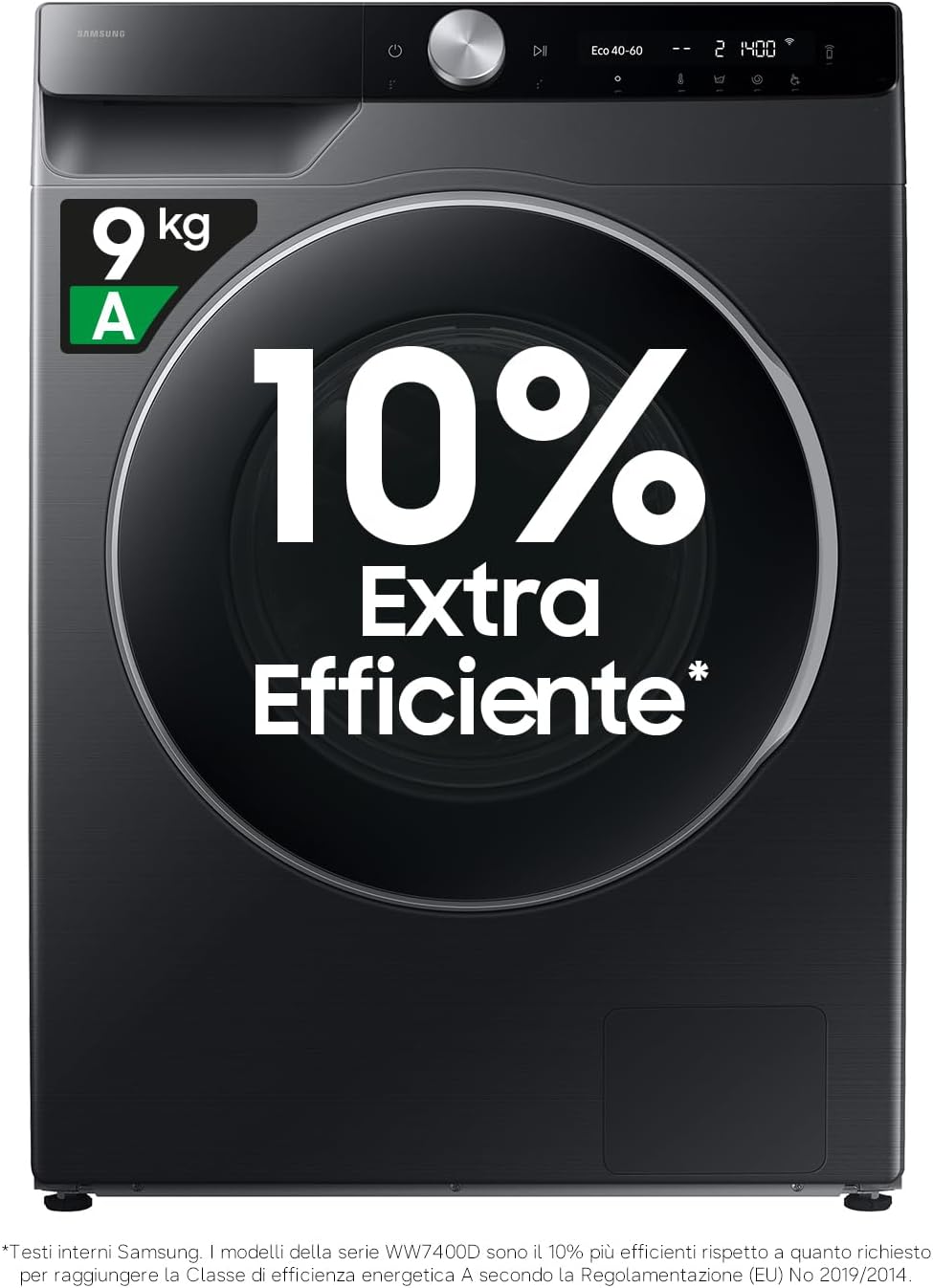 Samsung Lavatrice AI Control WW90DG6U85LB/U3 Libera installazione, 9 Kg, 1400 RPM, Wifi, Ecodosatore, Vapore, Carica Frontale, Corpo: Nero, Oblò: Nero, 60l x 85h x 60p cm, Normal