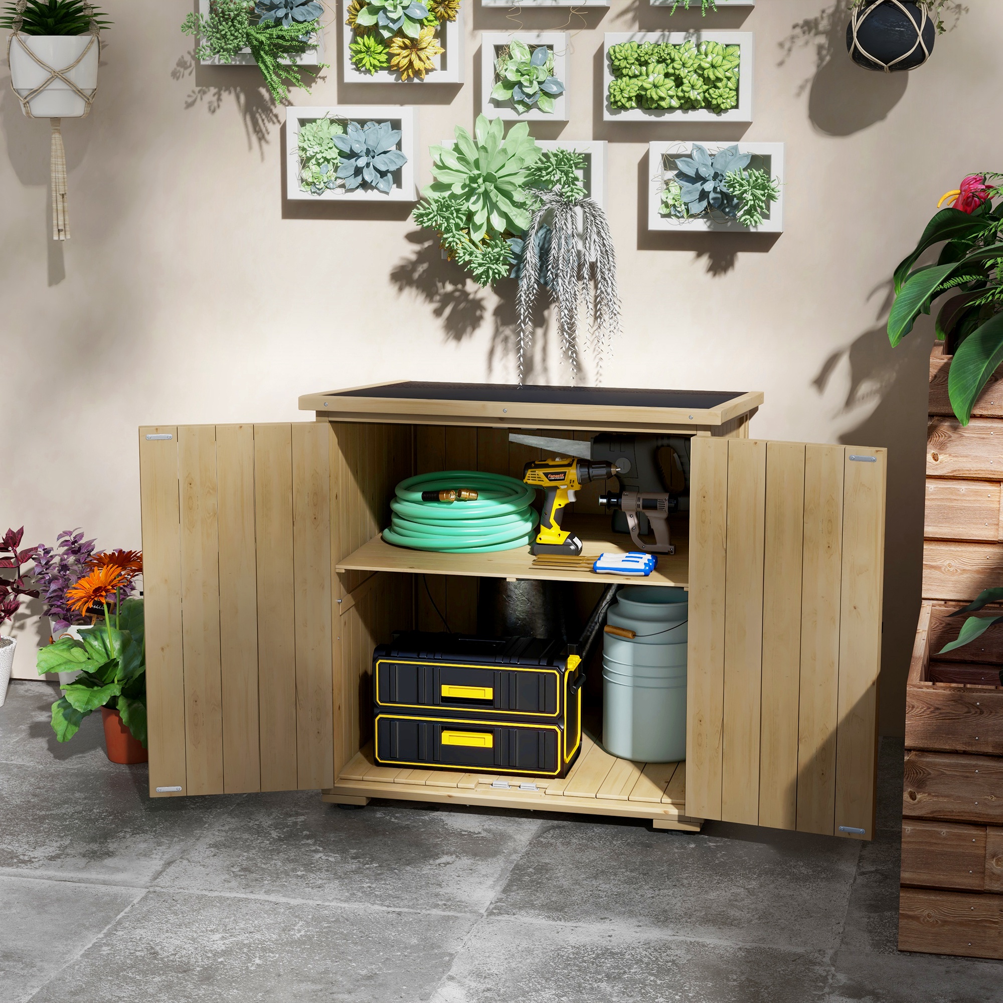 Outdoor Opbergbox Tuinbox Kussenbox, weerbestendig, met asfaltdak, 77,5 cm x 88 cm x 90 cm, Donkergrijs