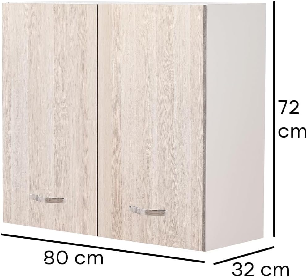 Shally Dogan Pensile Scolapiatti con Vassoio Salvagoccia da Cucina, Mobile a Parete in Legno Resistente, Armadio Sospeso con Due Ante e Due Ripiani, Dimensioni 80 x 32 x 72H cm (Olmo)