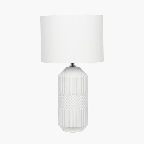 Tall White Ceramic Table Lamp �C Textured Tactile Design