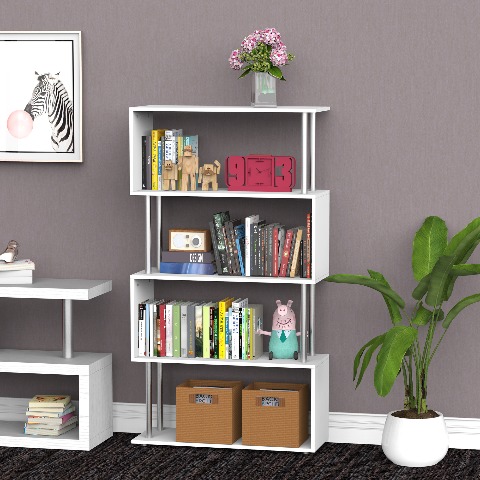 HOMCOM Standregal 4 Fächer Raumteiler Eckregal Wandregal Büroregal Weiß 80x30x145 cm