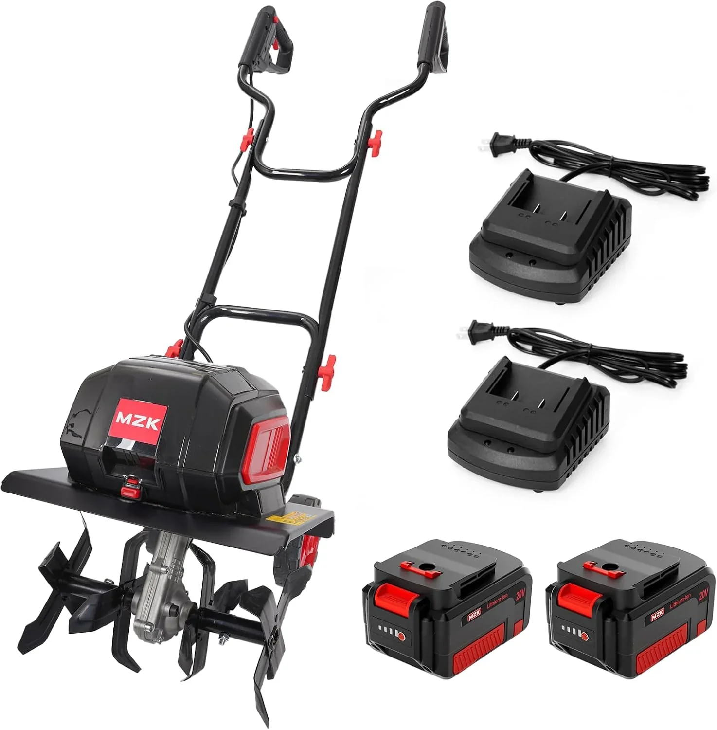 MZK Cultivador Inalámbrico 40V de 12 Pulgadas para Jardín – Con 2 Baterías de 4.0Ah y Cargador Rápido