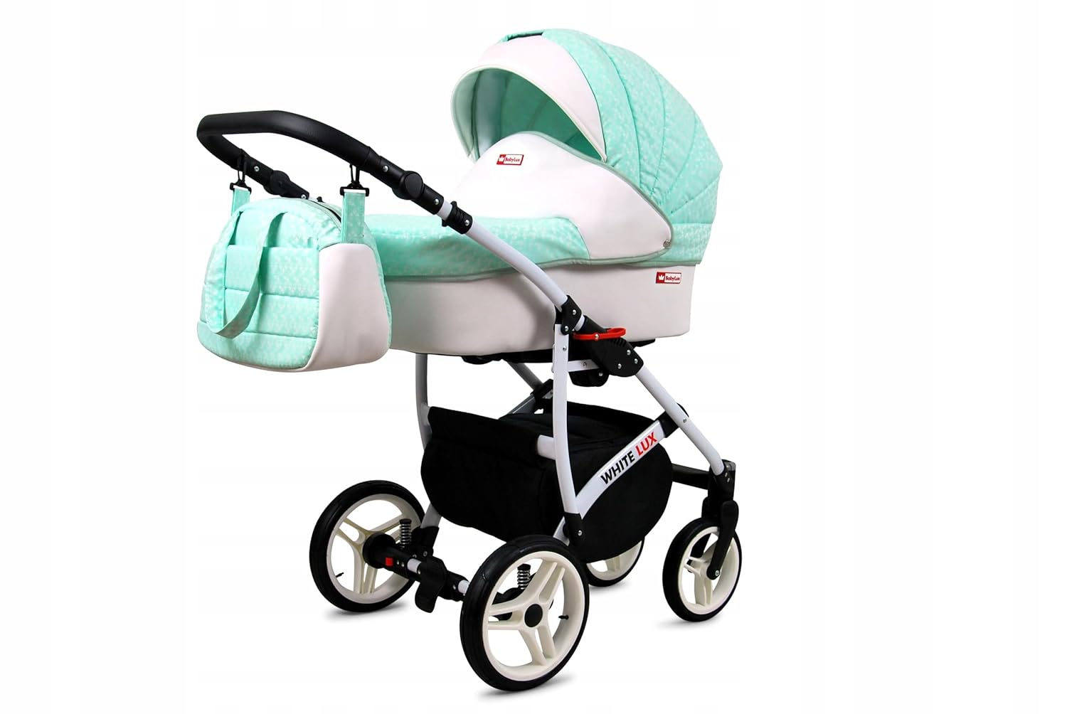 BabyLux® Bambimo Kinderwagen Set 3 in 1 - White Lux - incl. Babywanne, Buggy Sportsitz, Auto-Babyschale - Autositz - Kinderwagenset - Kombikinderwagen mit Wickeltasche, Regenschutz usw.