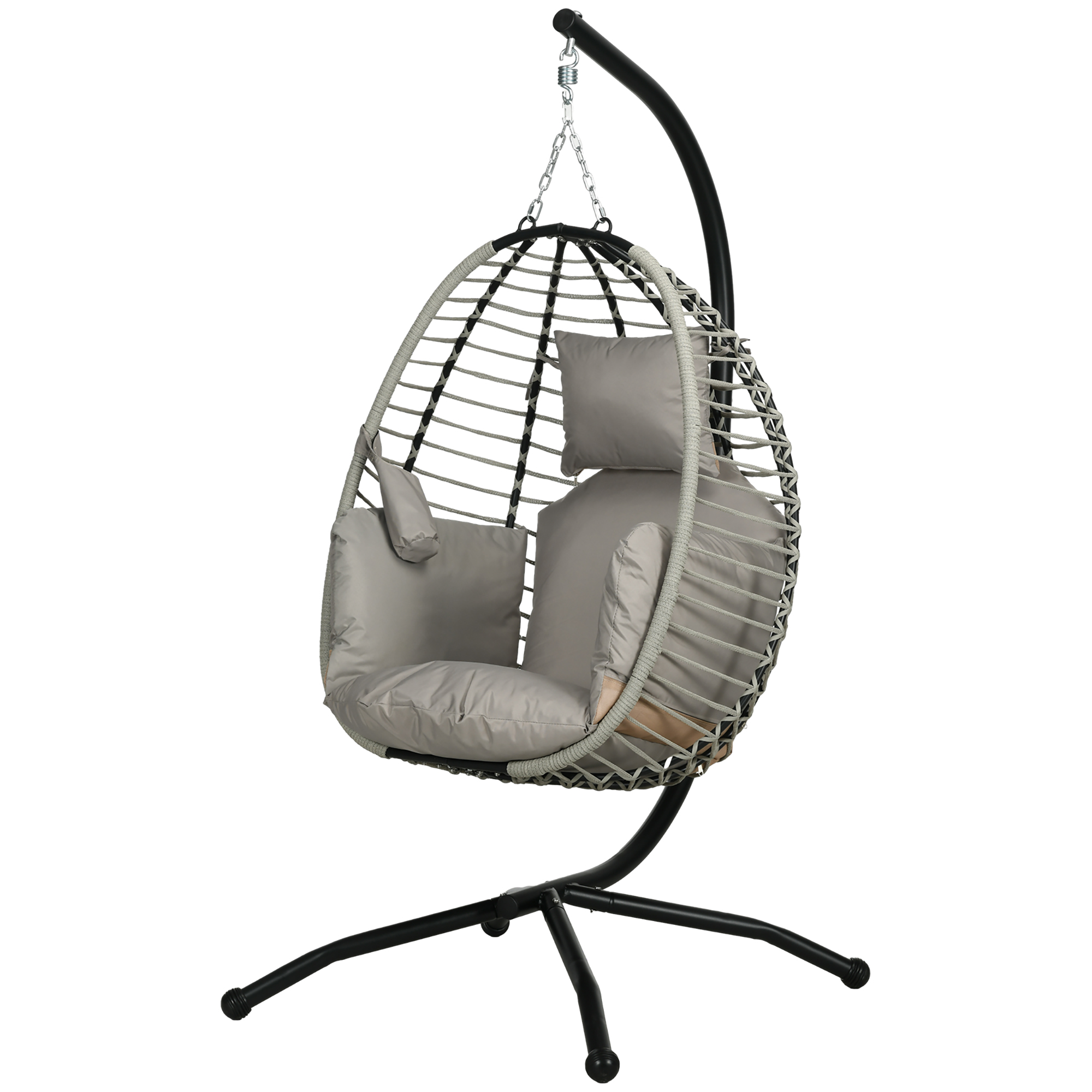 Outsunny Hängesessel, Sitz- und Rückenkissen, faltbarer Sitzkorb, Becherhalter, Metallgestell, Grau
