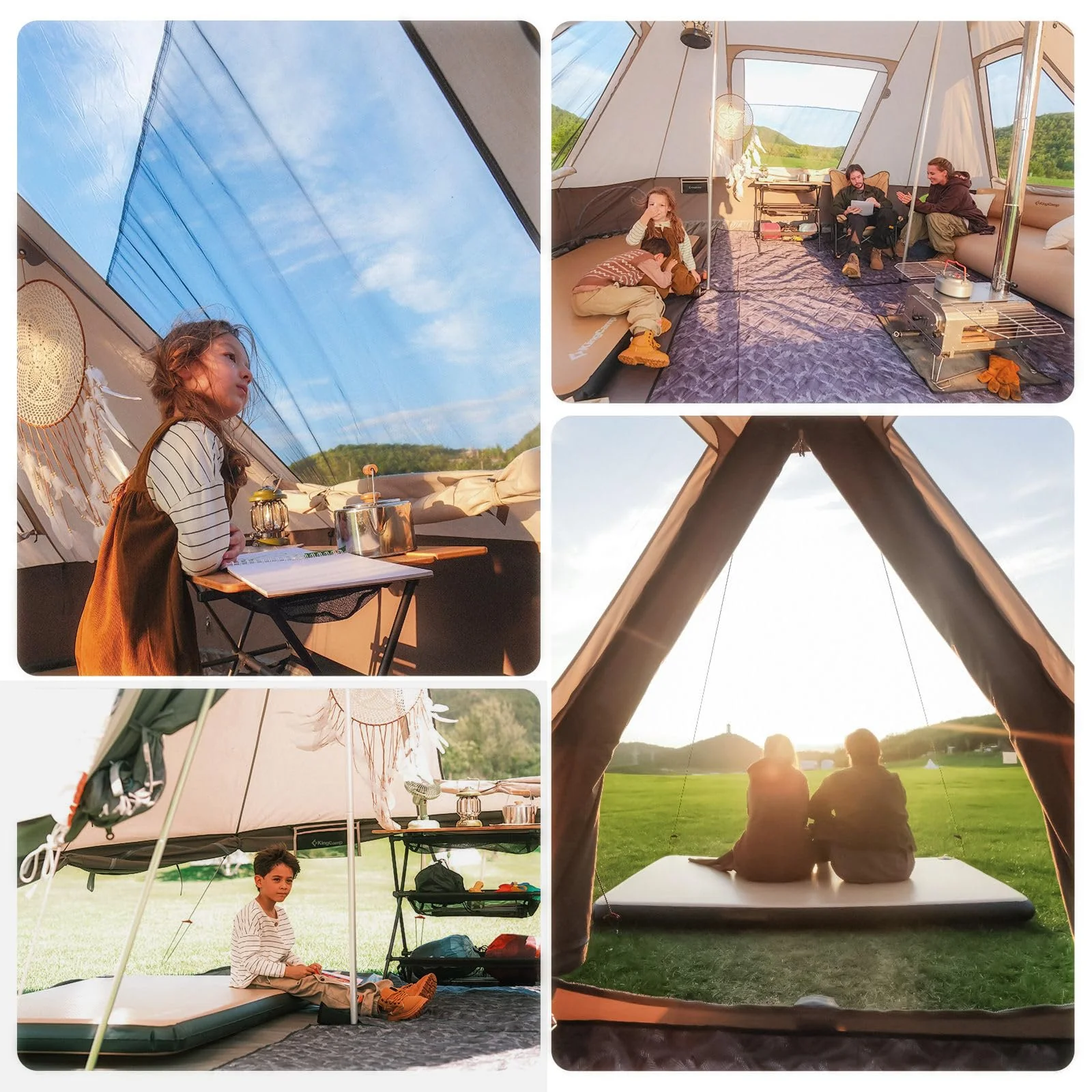 2025 KingCamp Khan Villa – Tenda di gruppo lussuosa per glamping con altezza interna di 240 cm, uscita per camino e pareti laterali in mesh per una ventilazione ottimale