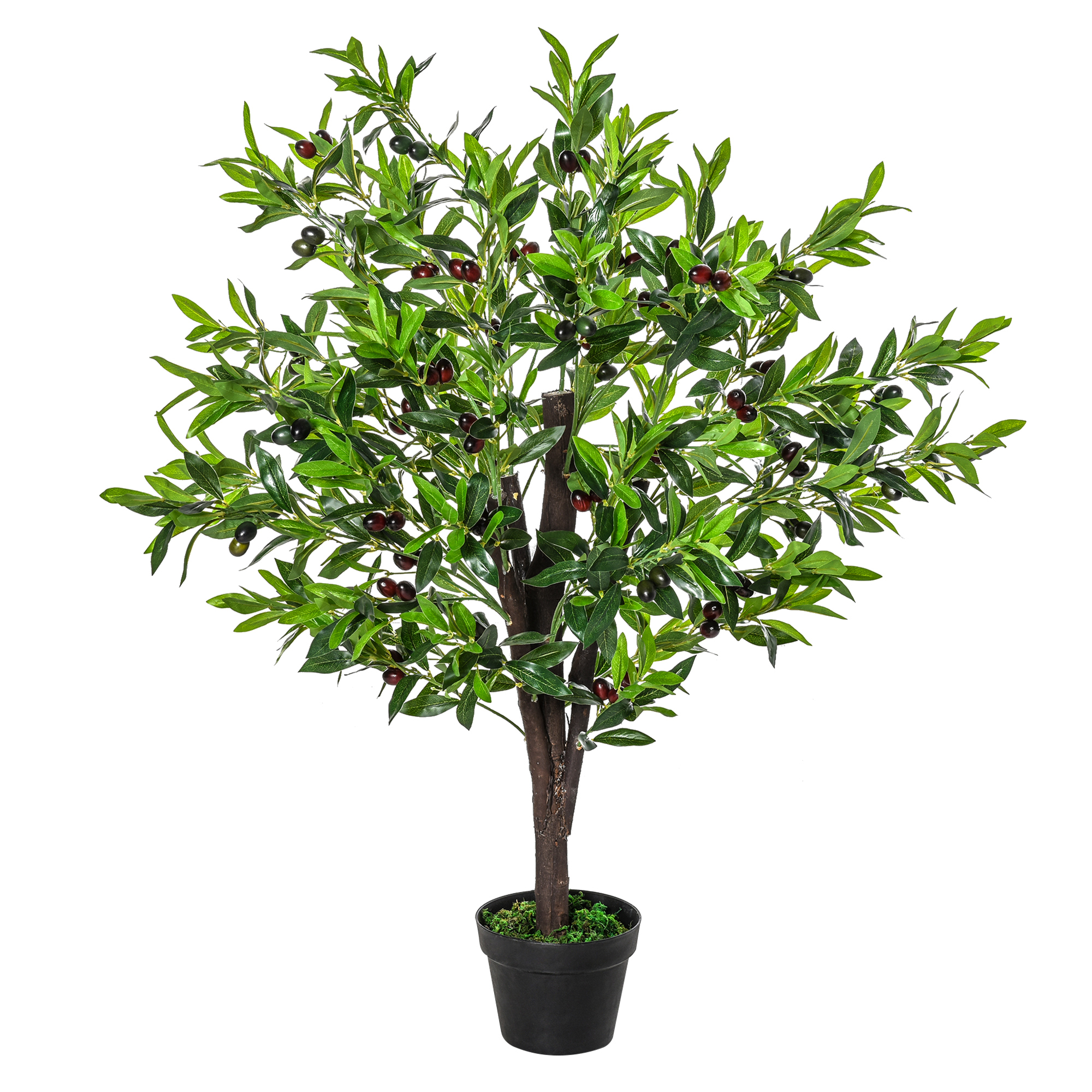 Outsunny Künstlicher Olivenbaum Pflanze 1,2 m Höhe, Natürlicher Stamm, Äste, Moosflecken, Blätter, Hohe Realität, Topf Enthalten