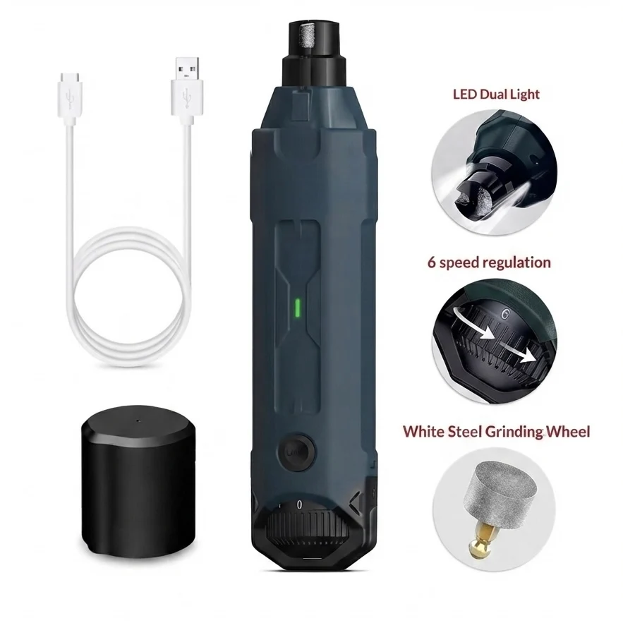 Dog Nail Grinder �C 6-Speed Settings, Dual LED & USB Rechargeable
