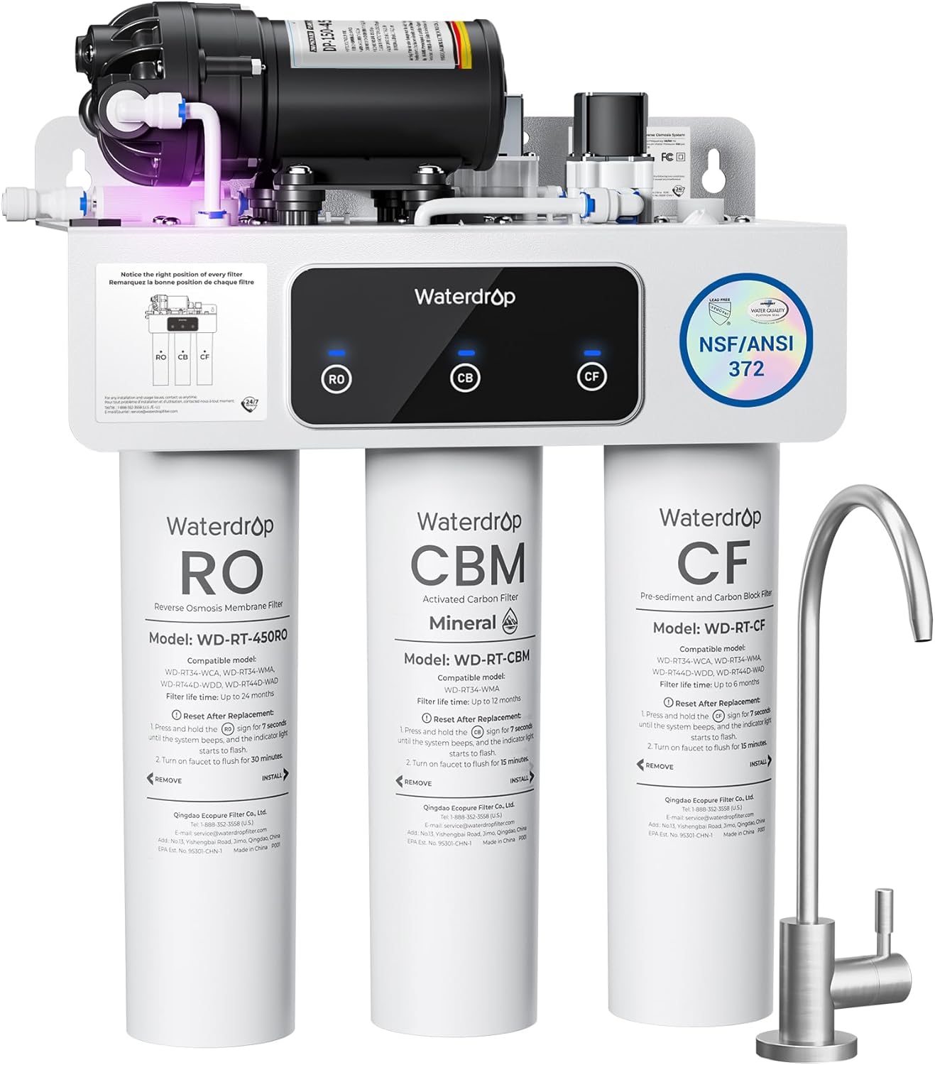 Waterdrop WD-T3-M RO Water Filter System, 9-Stage, 450G, NSF