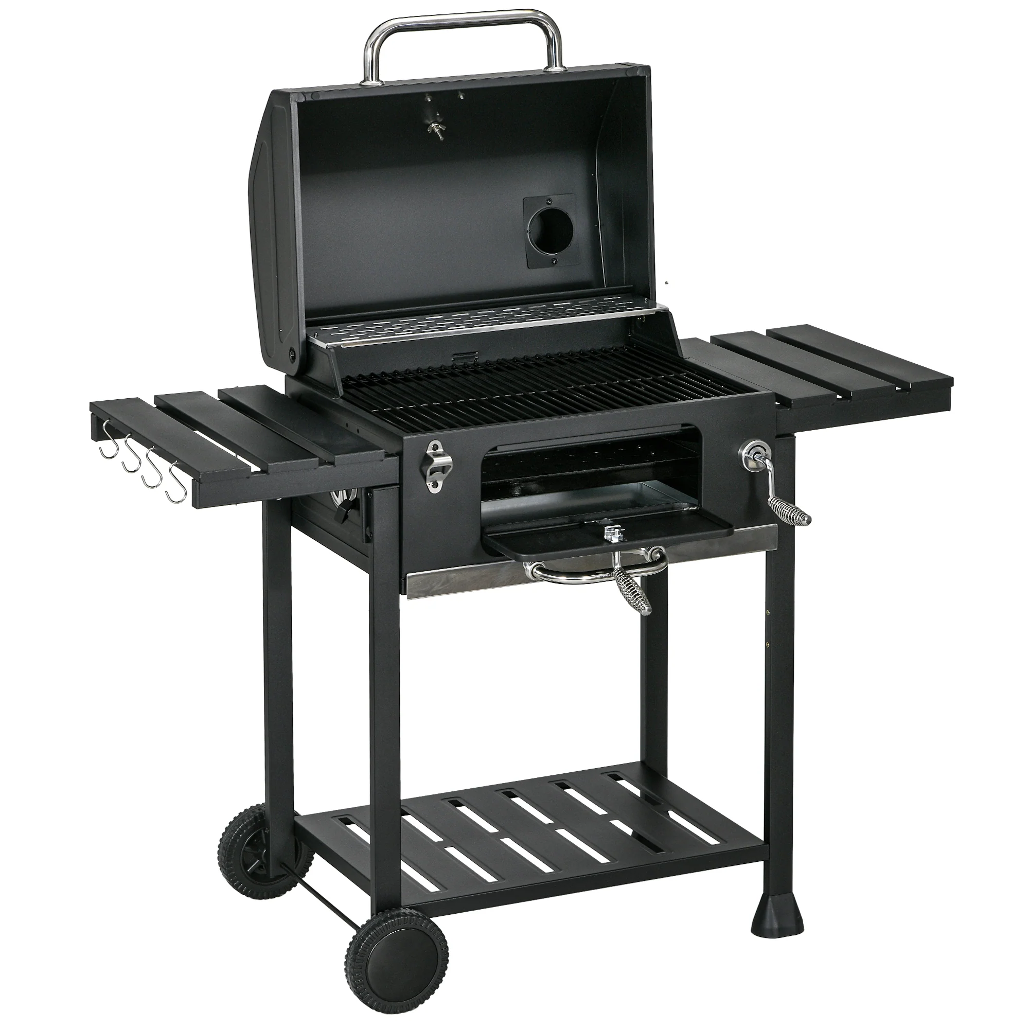Outsunny Kolenbarbecue BBQ-grill Smoker, inclusief thermometer, flesopener, 120 x 64 x 114 cm, Zwart