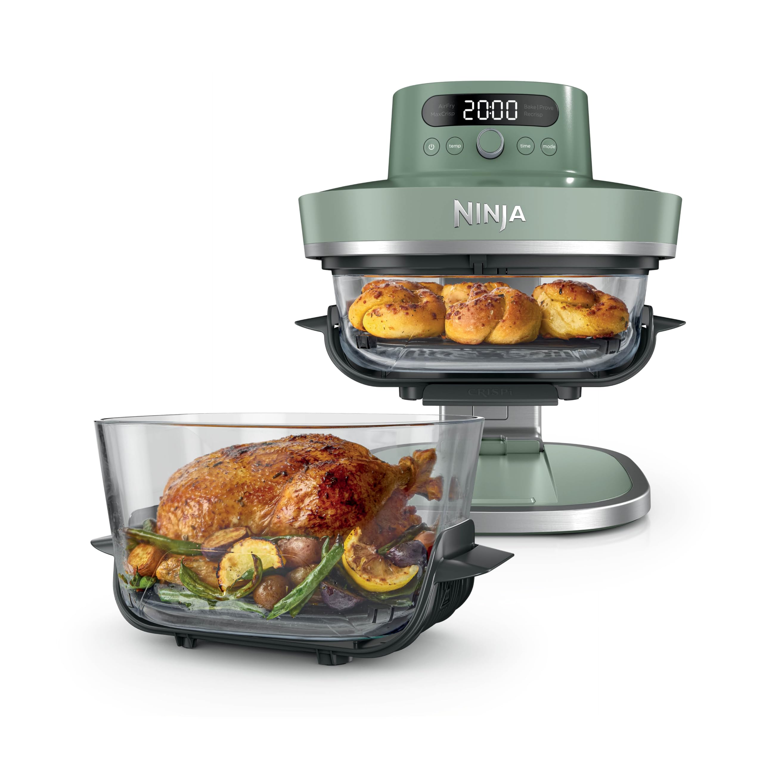 Heißluftfritteuse CRISPi PRO XL 5 Funktionen 5,7 l und 2,3 l Glasbehälter 2050 W Moosgrün