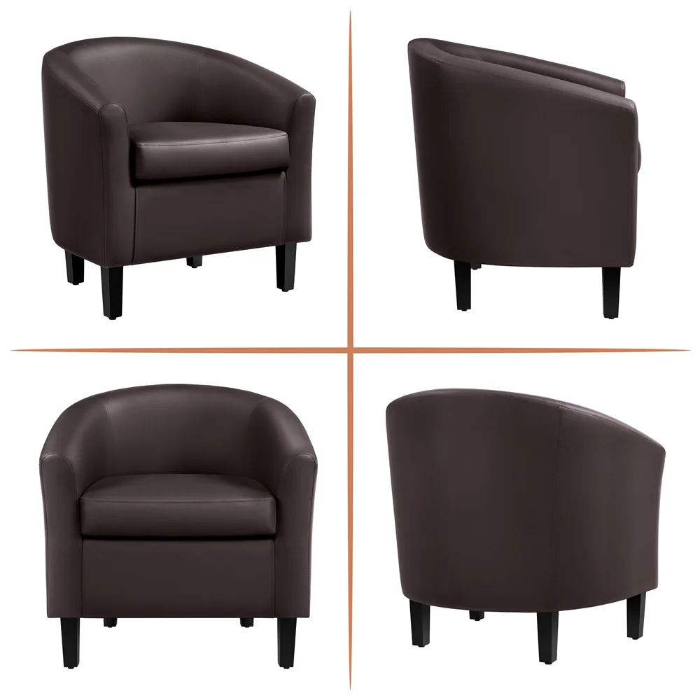 Renwick Faux Leather Barrel Accent Chair for Living Room, Set of 2, Black