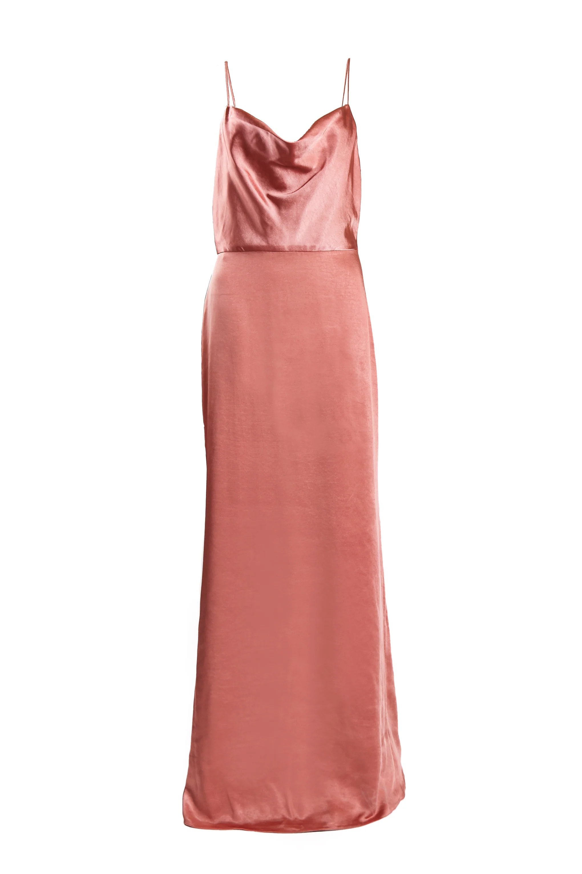 Vivian Dusty Peach Cowl-Neck Bias Cut Maxi-Dress