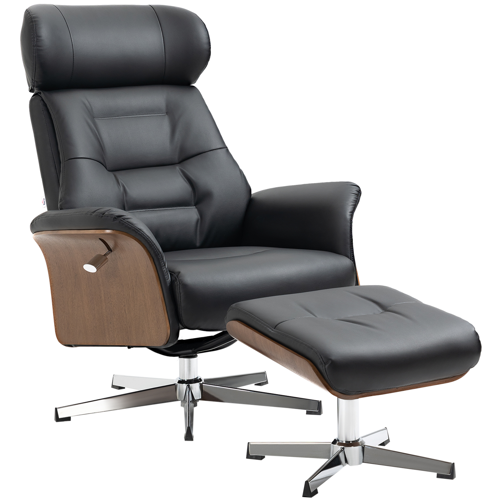Fauteuil met voetenbank, 360° draaibaar, ligfunctie, leesstoel, zwart, 80 x 84 x 108 cm