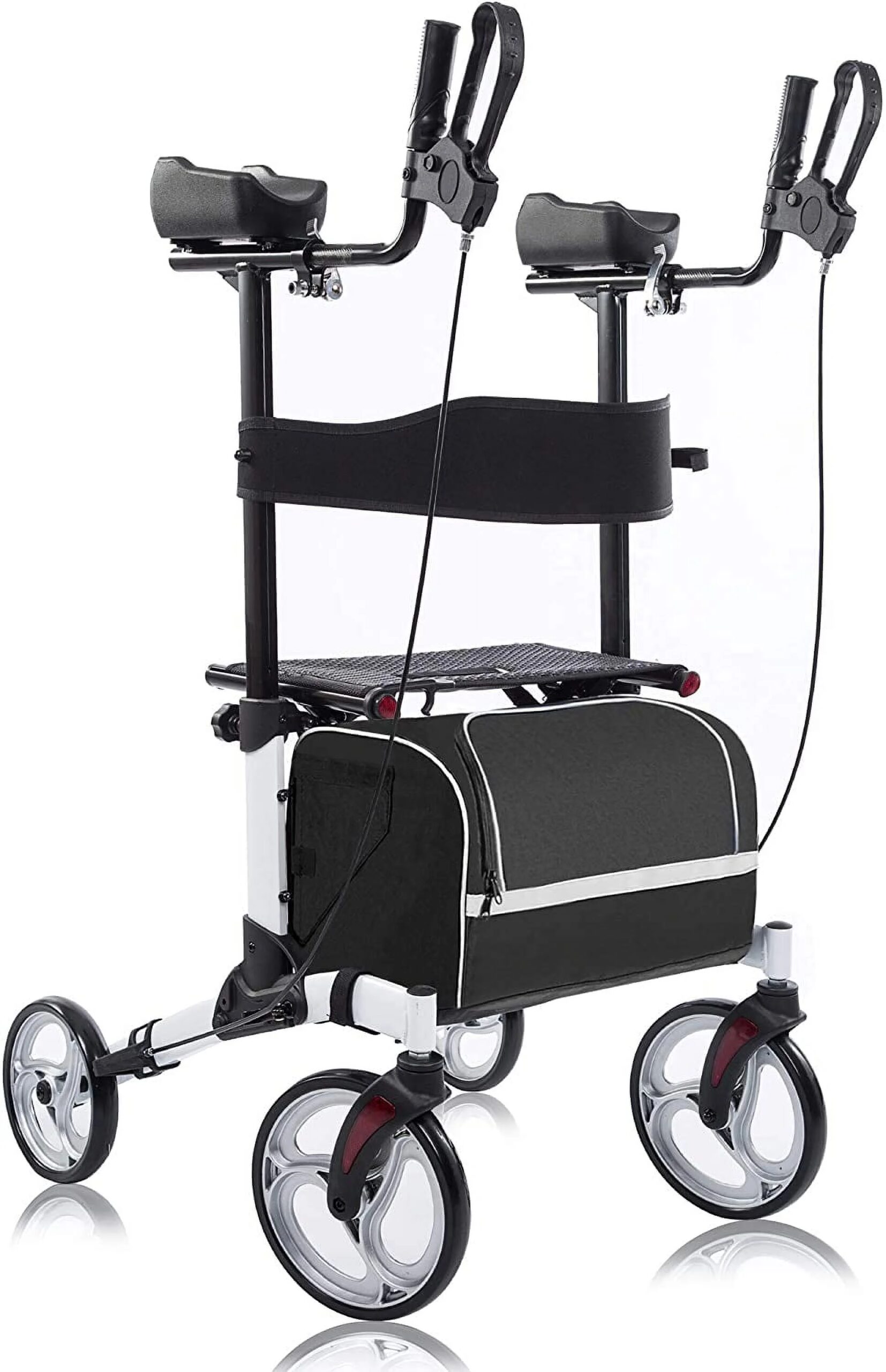 BEYOUR WALKER Upright Rollator Walker, 10&prime;&prime; Wheels, Adjustable Armrest, Folding Design, White &ndash; Mobility Aid for Seniors