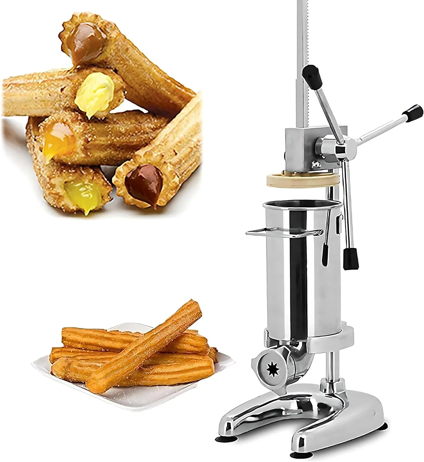Kommerzieller Churro-Maker, 3L Manuelle Spanische Donut-Churrera-Maker-Maschine mit 5 Formen, Vertikale Churrera-Maschine aus Edelstahl