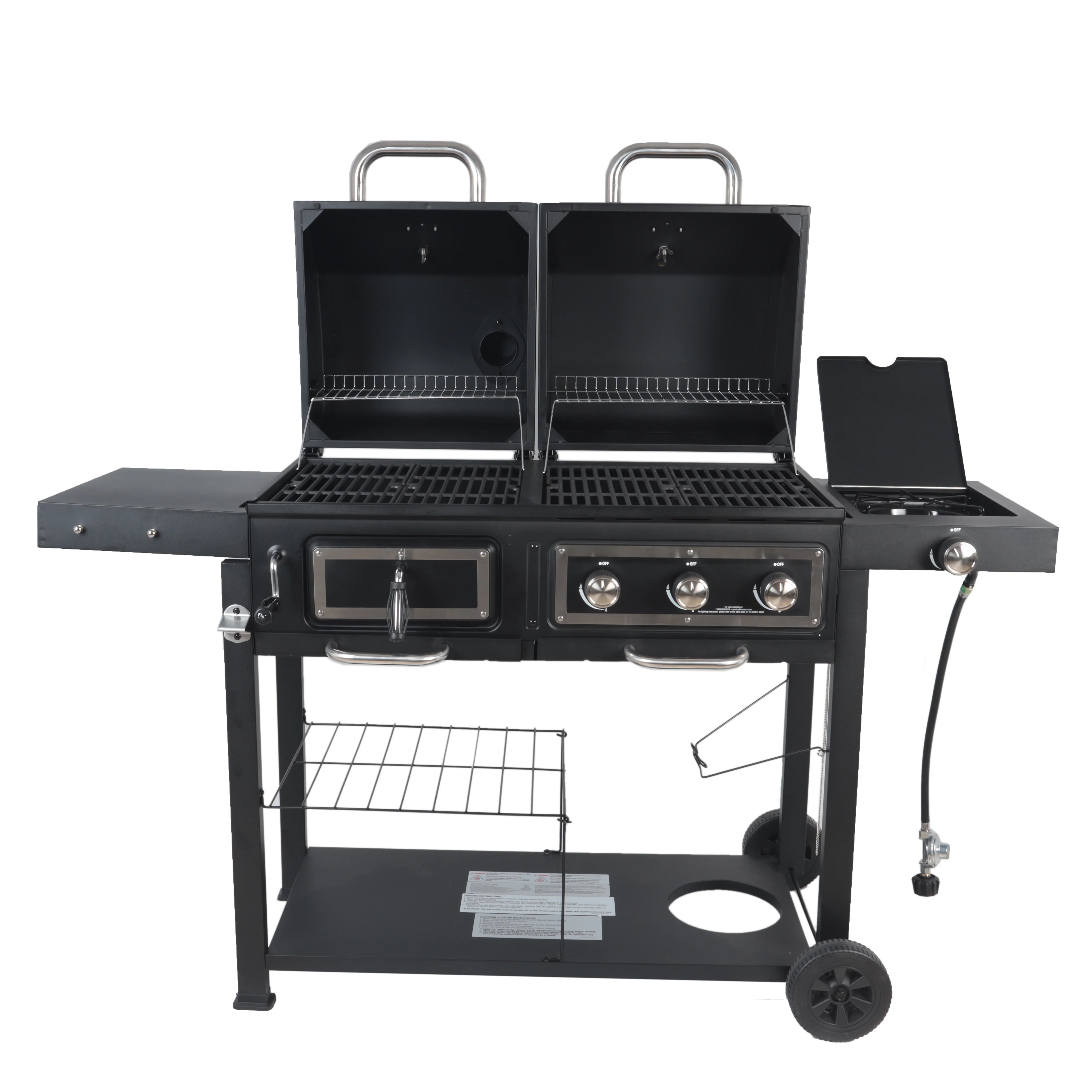 Dual Fuel Gas & Charcoal Combo Grill, Black with Stainless