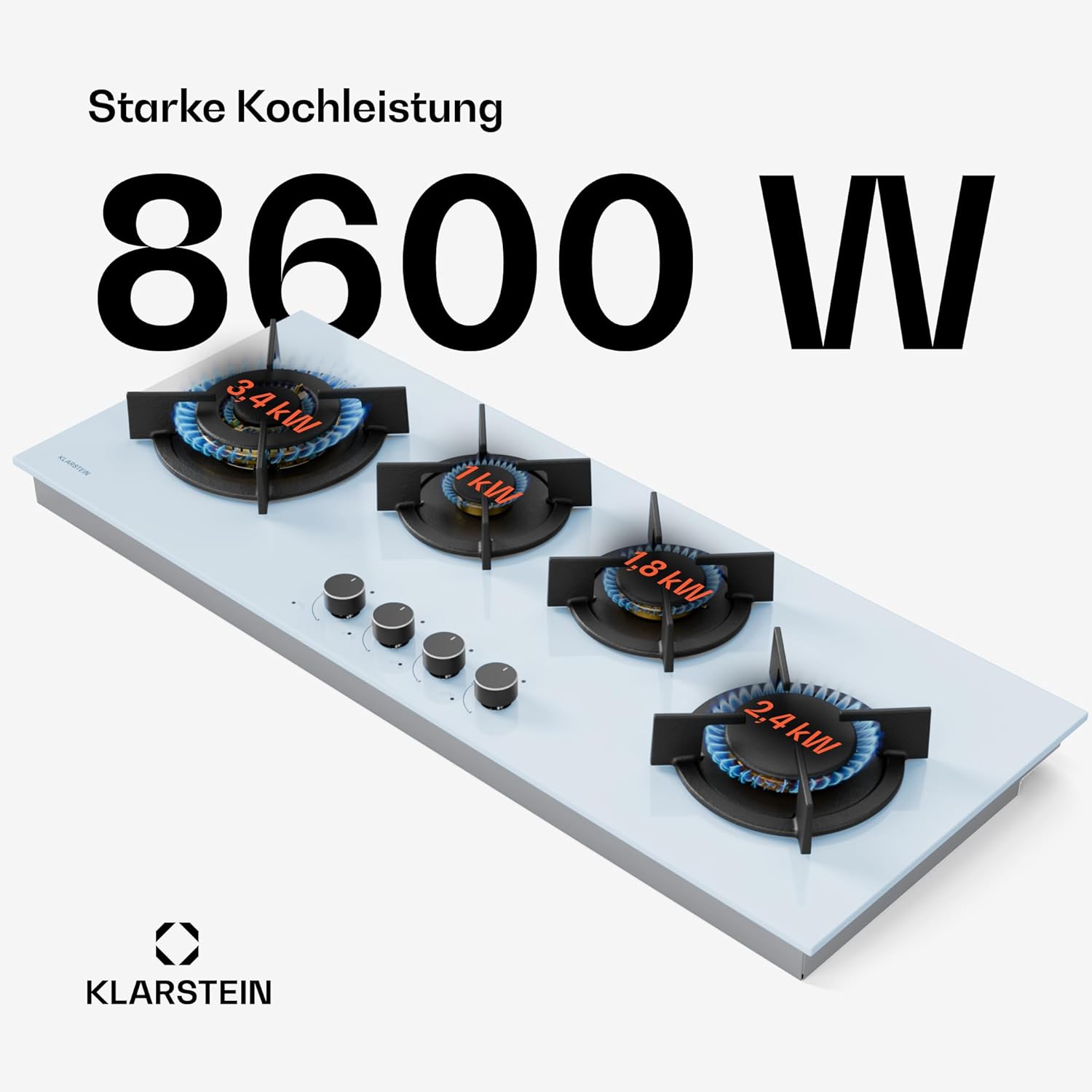 Klarstein Gasherd, Gaskochfeld 5 Flammen, Einbau-Gaskocher für Zuhause & Wohnmobil, Campingkocher mit Glasplatte, Gasherd für Propan- und Erdgas, Edelstahl Gas-Herdplatte Wok Brenner 10400 Watt