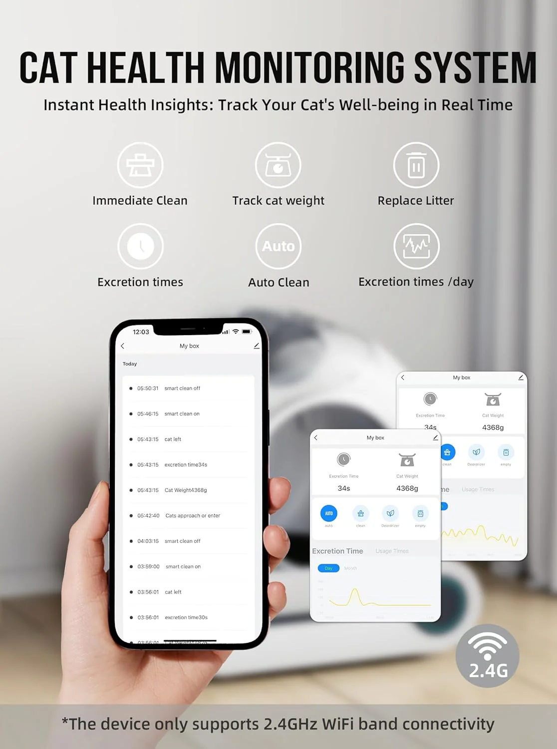 Selbstreinigende Katzentoilette, Automatische Katzentoilette mit Matte und Einlagen, 65 l + 9 l gro?e Kapazit?t, Selbstreinigende Katzentoilette, App-Steuerung/Geeignet f��r mehrere Katzen �C Grau